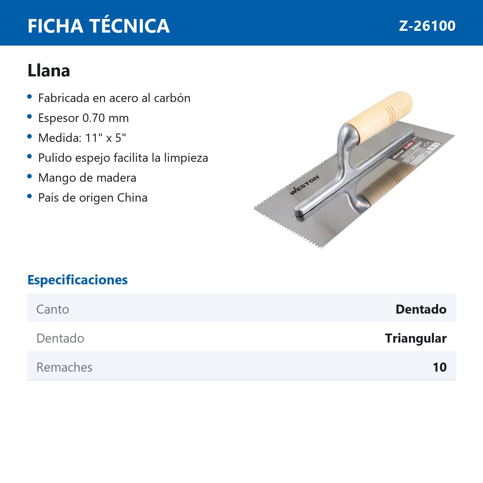LLANA CANTO DENTADO TRIANGULAR 11" X 5" 10 REMACHES MANGO D/MADERA - Imagen 3
