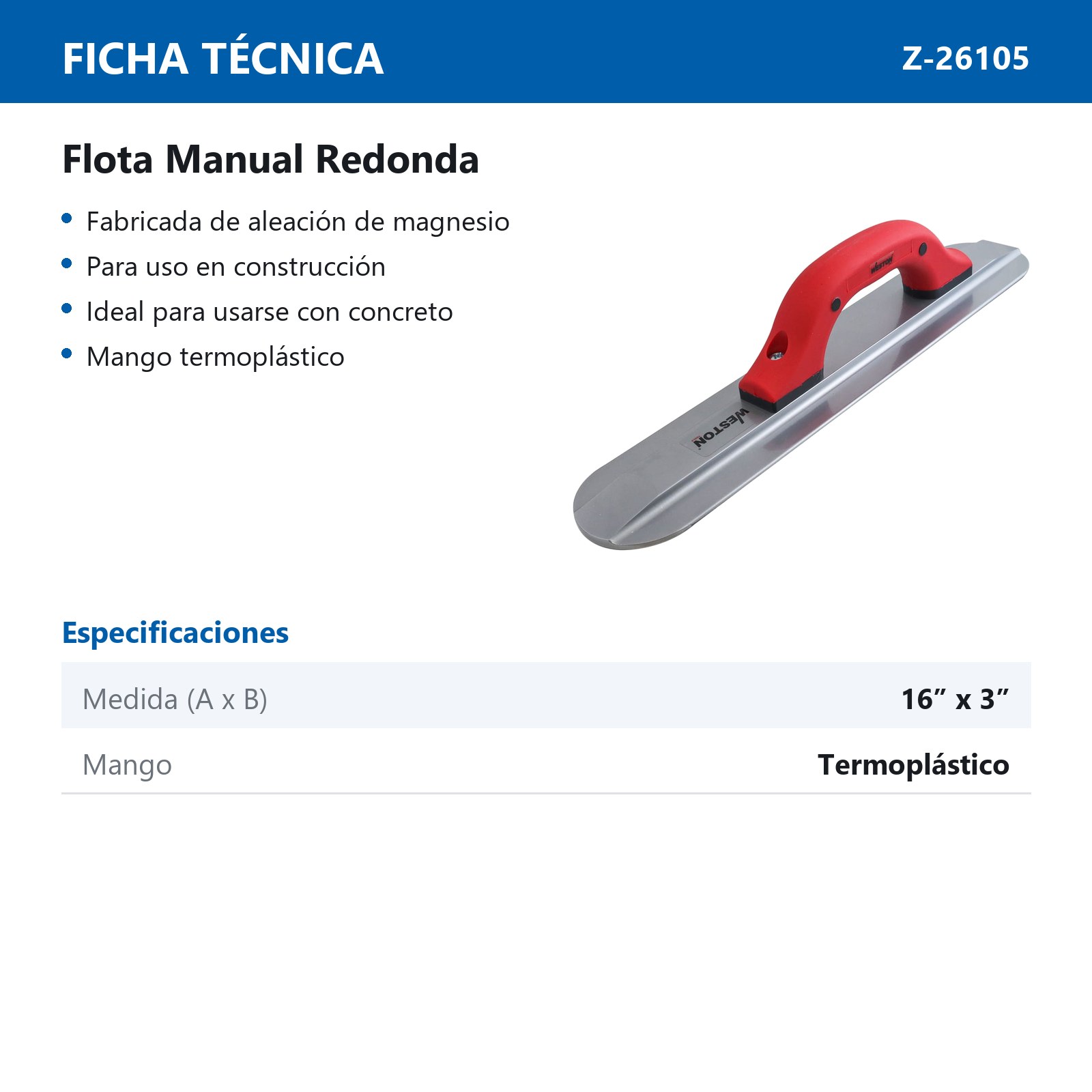 FLOTA MANUAL REDONDA 16" X 3" - Imagen 2