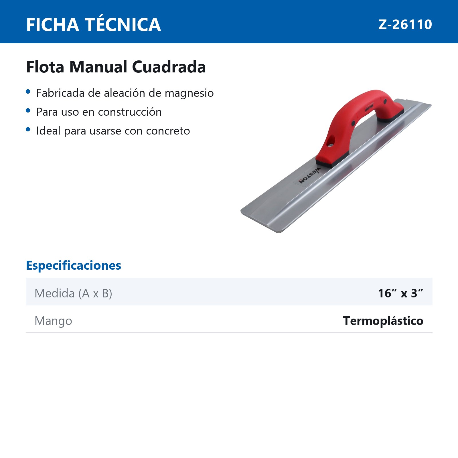 FLOTA MANUAL CUADRADA 16" X 3" - Imagen 4