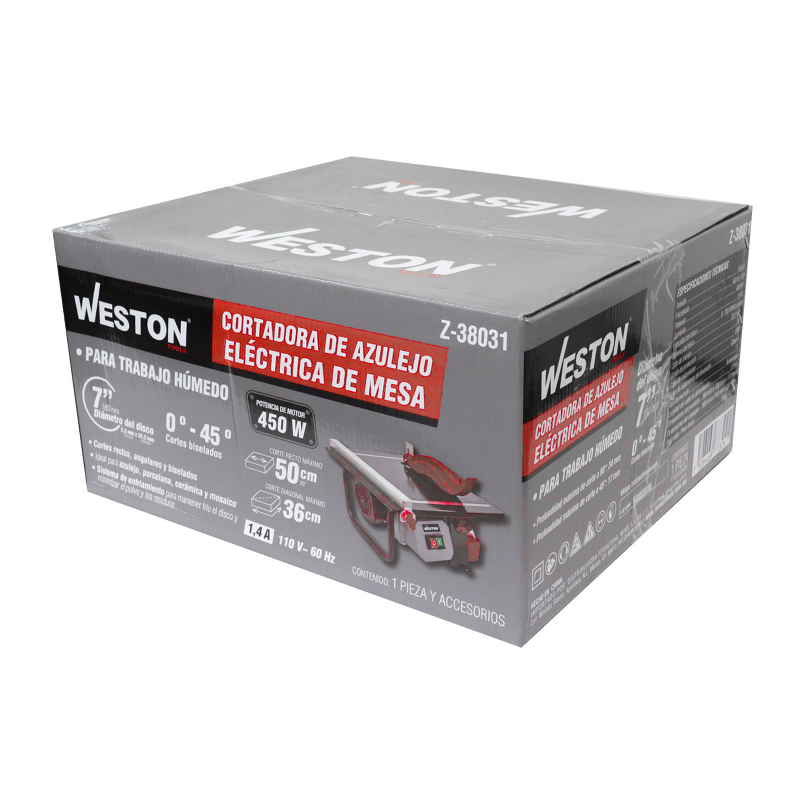 CORTADORA DE AZULEJO ELECTRICA 450W DE MESA PARA TRABAJO EN HUMEDO 7" - Imagen 4