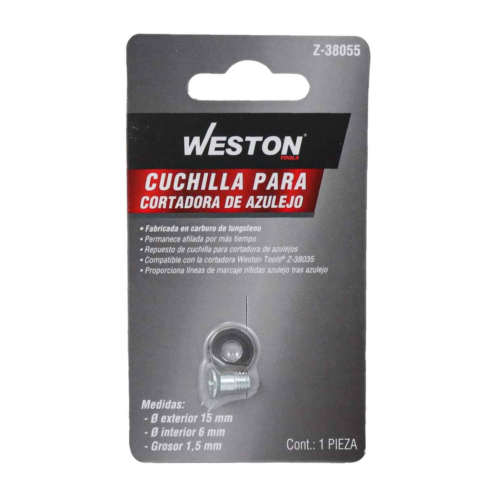 CUCHILLA ØEXT. 15mm X ØINT. 6mm X ESPESOR 1.5mm PARA CORTADORA Z-38035 - Imagen 2