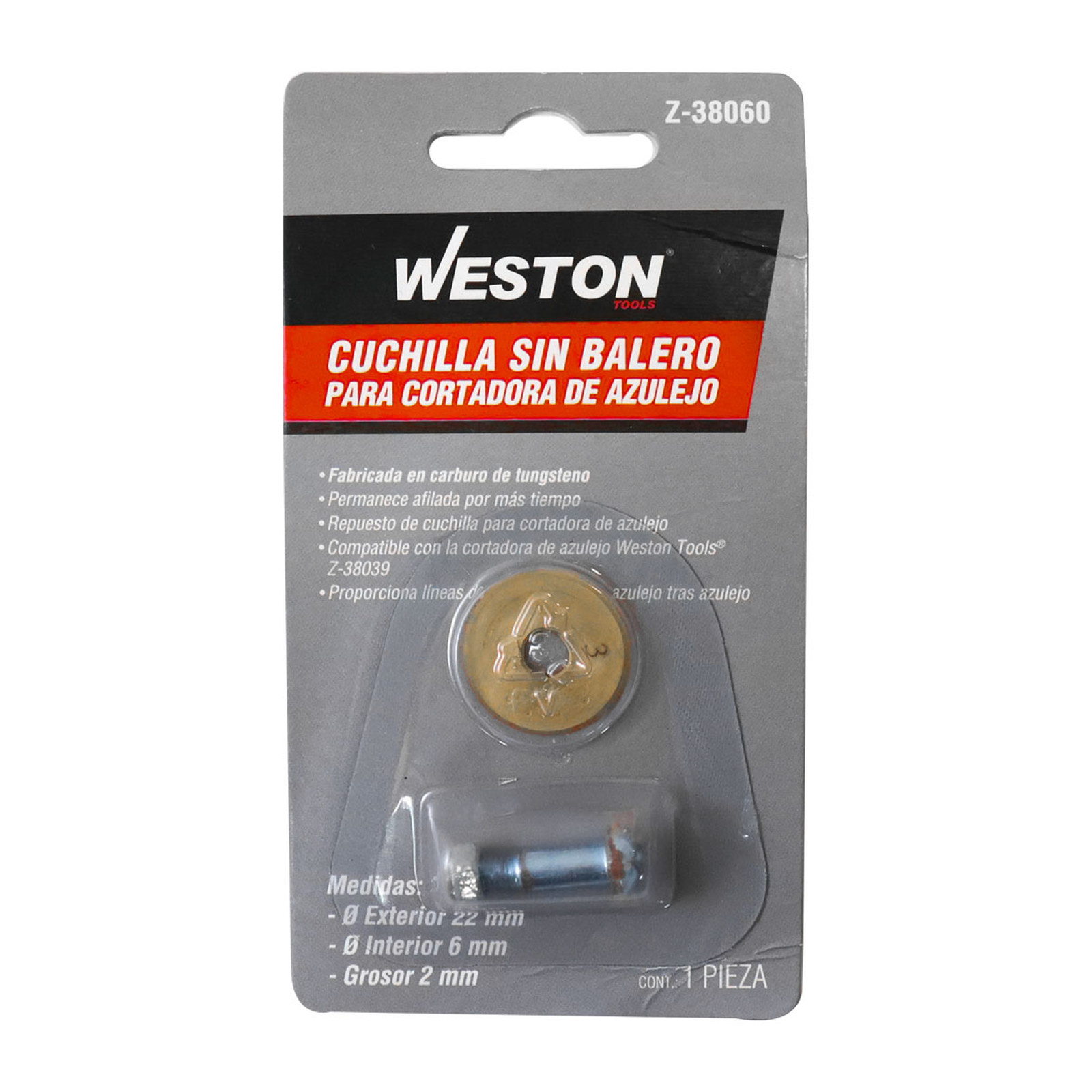 CUCHILLA D/CARBURO C. RECUB. D/TITANIO ØEXT. 22mm X ØINT. 6mm X ESPESOR 2mm P/CORTADORA Z-38039 - Imagen 2