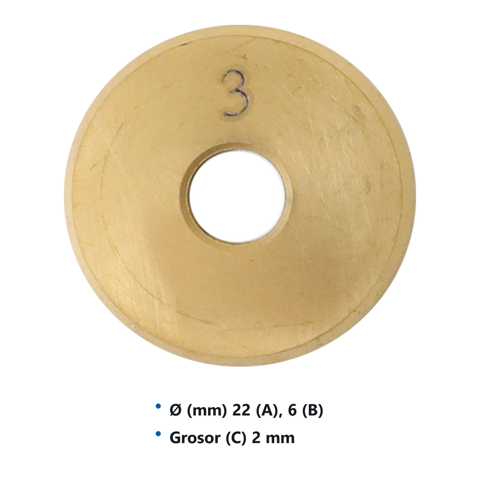 CUCHILLA D/CARBURO C. RECUB. D/TITANIO ØEXT. 22mm X ØINT. 6mm X ESPESOR 2mm P/CORTADORA Z-38039 - Imagen 3
