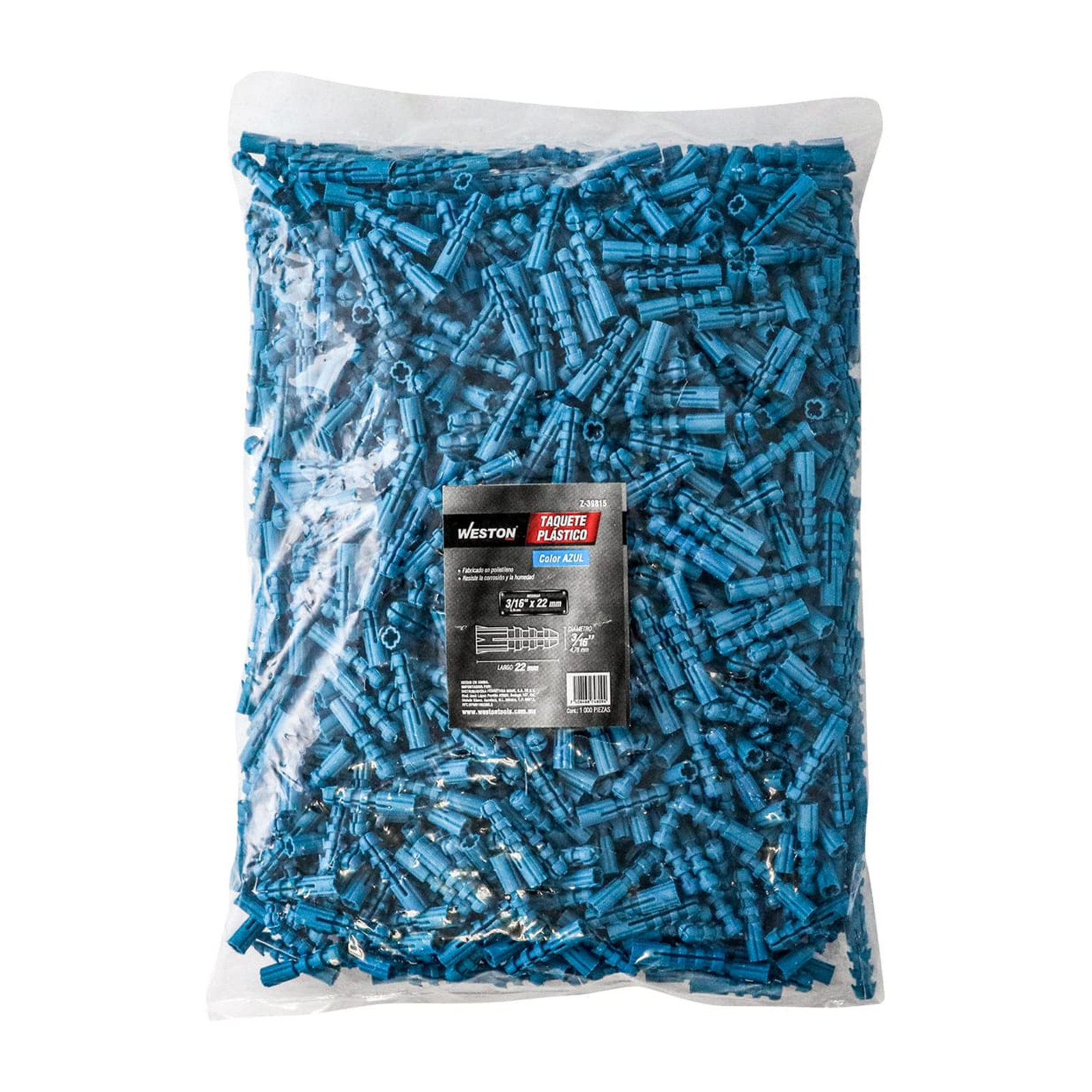TAQUETE PLASTICO AZUL 3/16" X 22 MM (Precio x Pieza - Bolsa C/1000 piezas) - Imagen 4