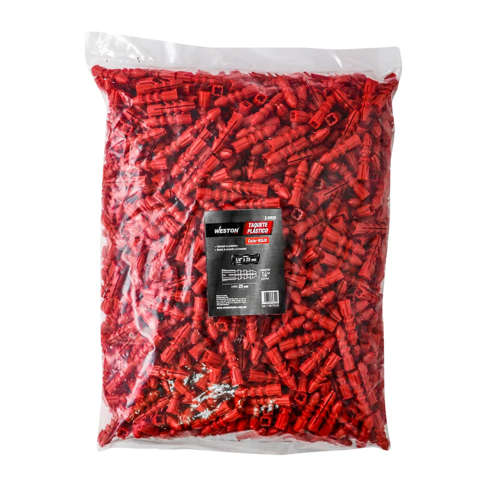 TAQUETE PLASTICO ROJO 1/4" X 25 MM (Precio x Pieza - Bolsa C/1000 piezas) - Imagen 4