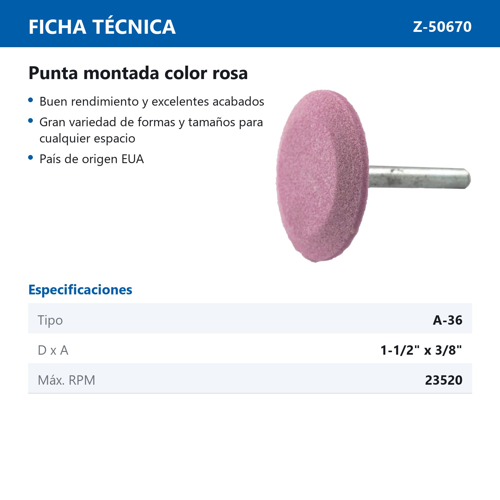 PUNTA MONTADA TIPO 'A36' 88A60  ROSA - Imagen 2