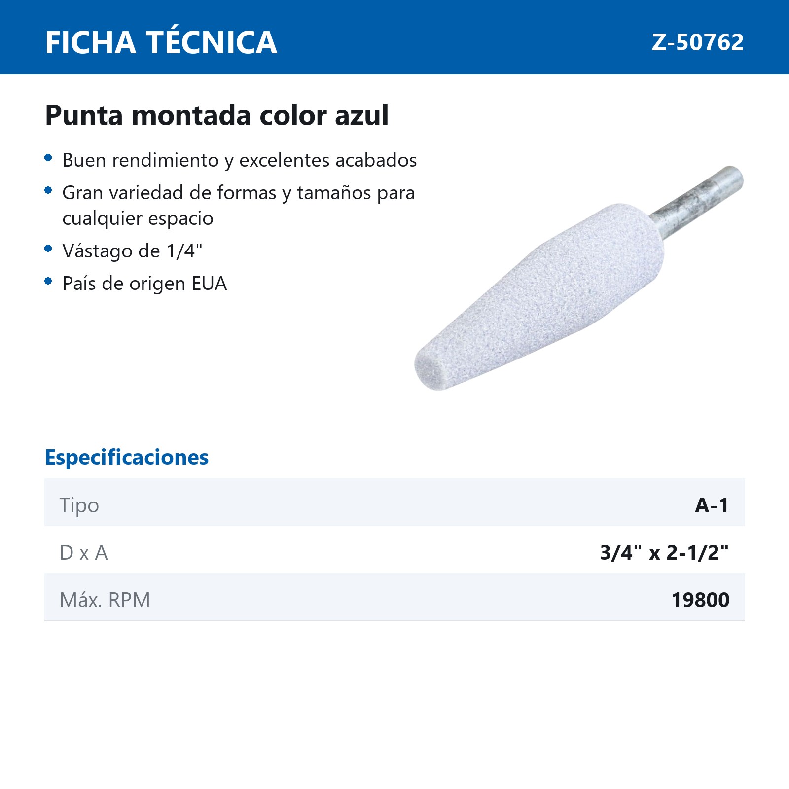 PUNTA MONTADA TIPO 'A1' ZT4 G60  AZUL - Imagen 2