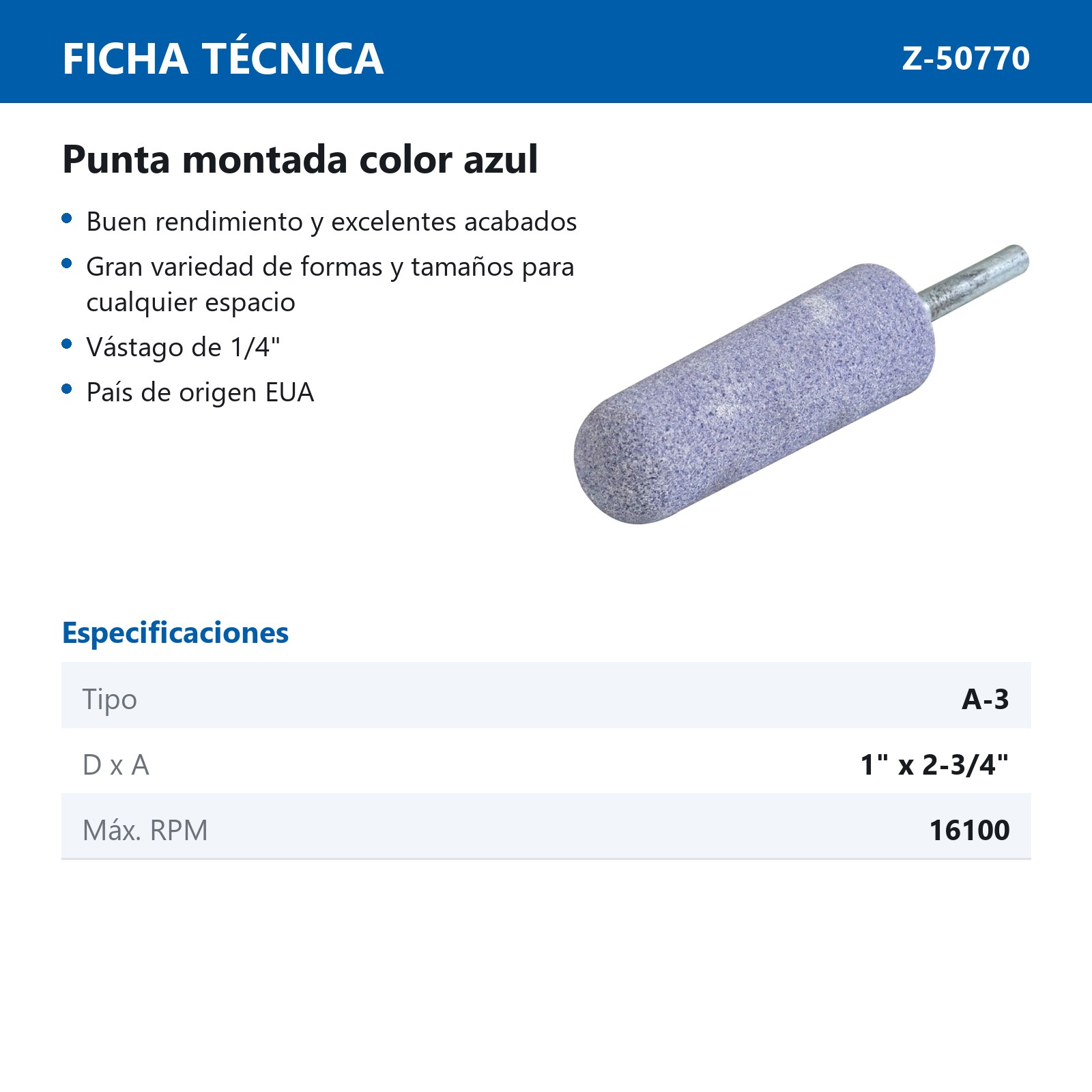 PUNTA MONTADA TIPO 'A3' ZT4 G60  AZUL - Imagen 2