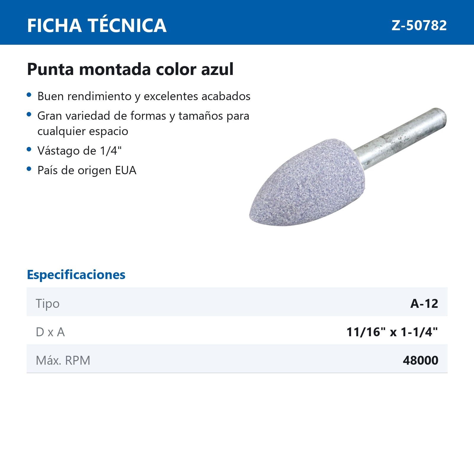 PUNTA MONTADA TIPO 'A12' ZT4 G60  AZUL - Imagen 2