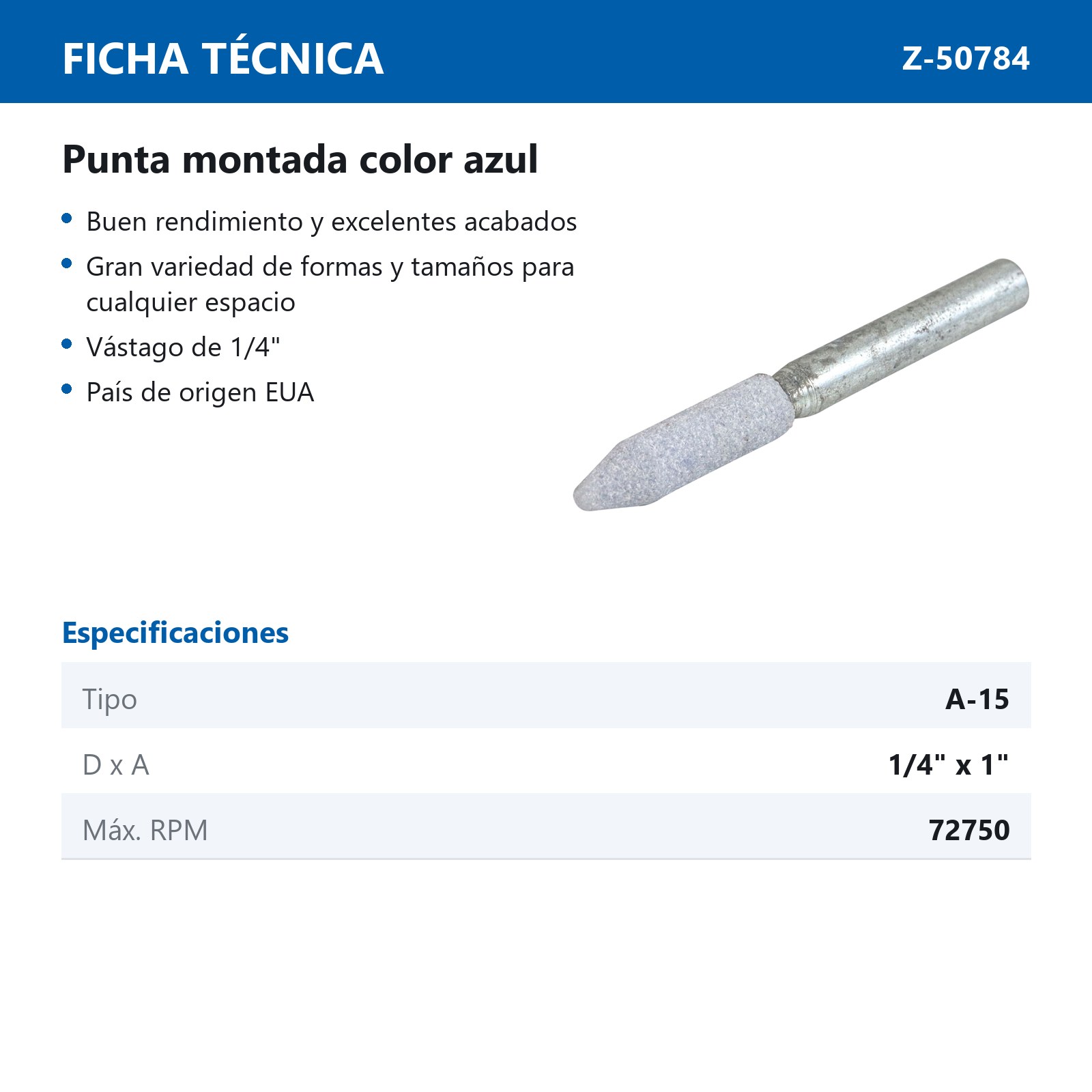PUNTA MONTADA TIPO 'A15' ZT4 G60  AZUL - Imagen 2