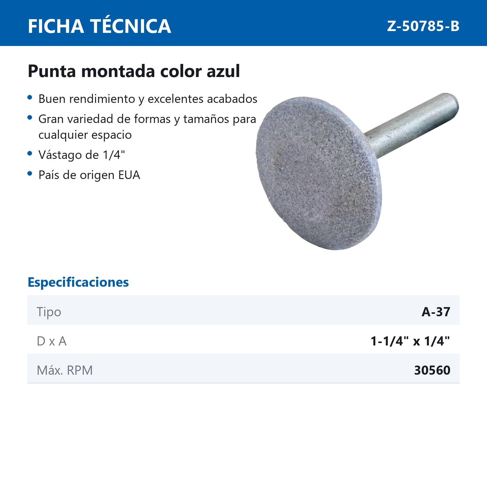 PUNTA MONTADA TIPO 'A37' ZT4 G60  AZUL - Imagen 2