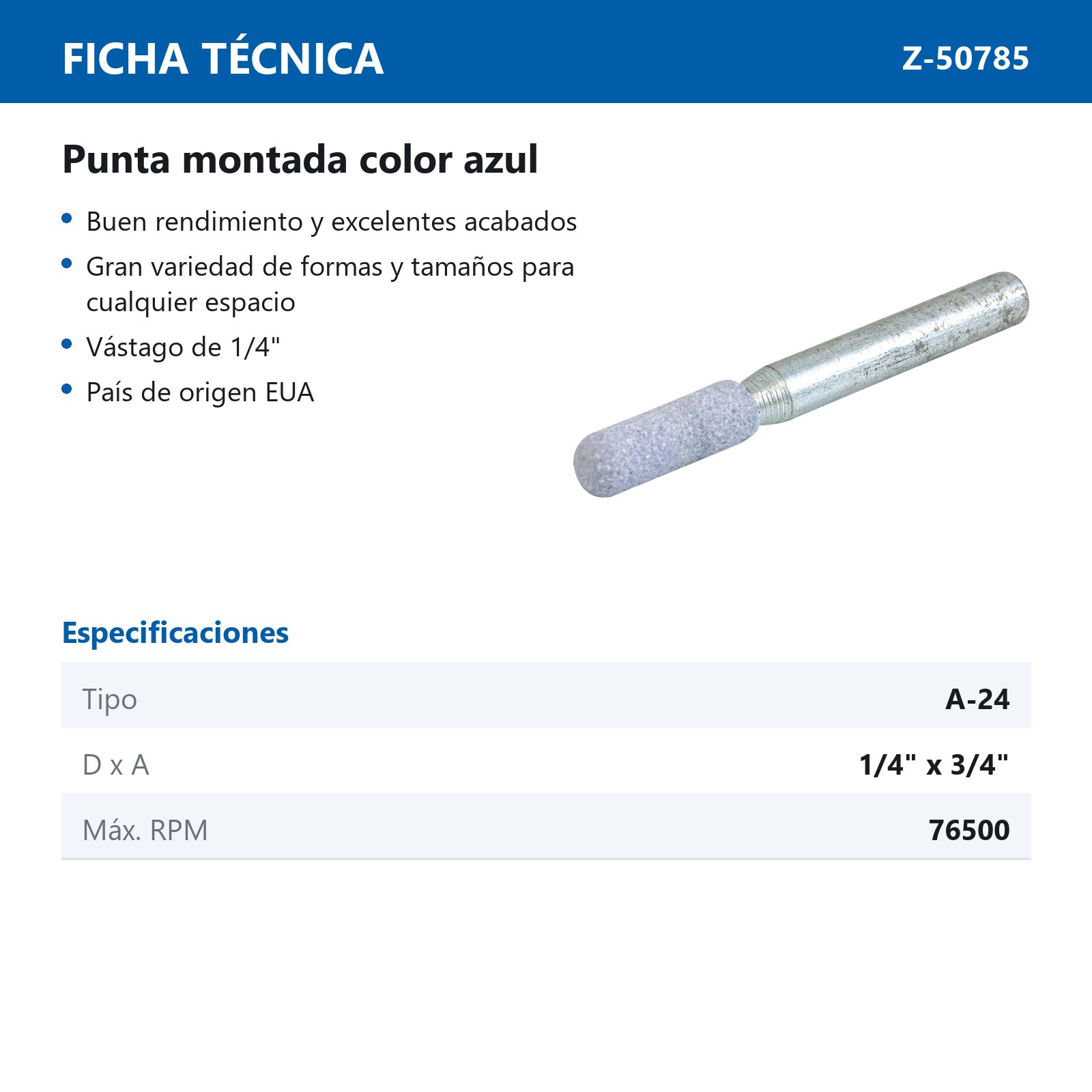 PUNTA MONTADA TIPO 'A24' ZT4 G60  AZUL - Imagen 2