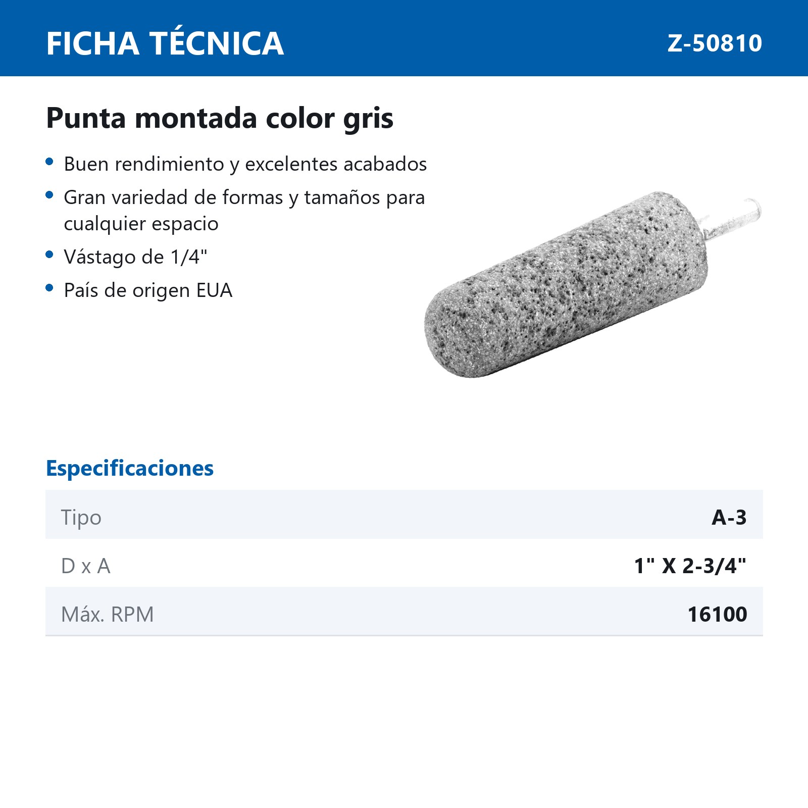 PUNTA MONTADA TIPO 'A3' 70A  GRIS - Imagen 2