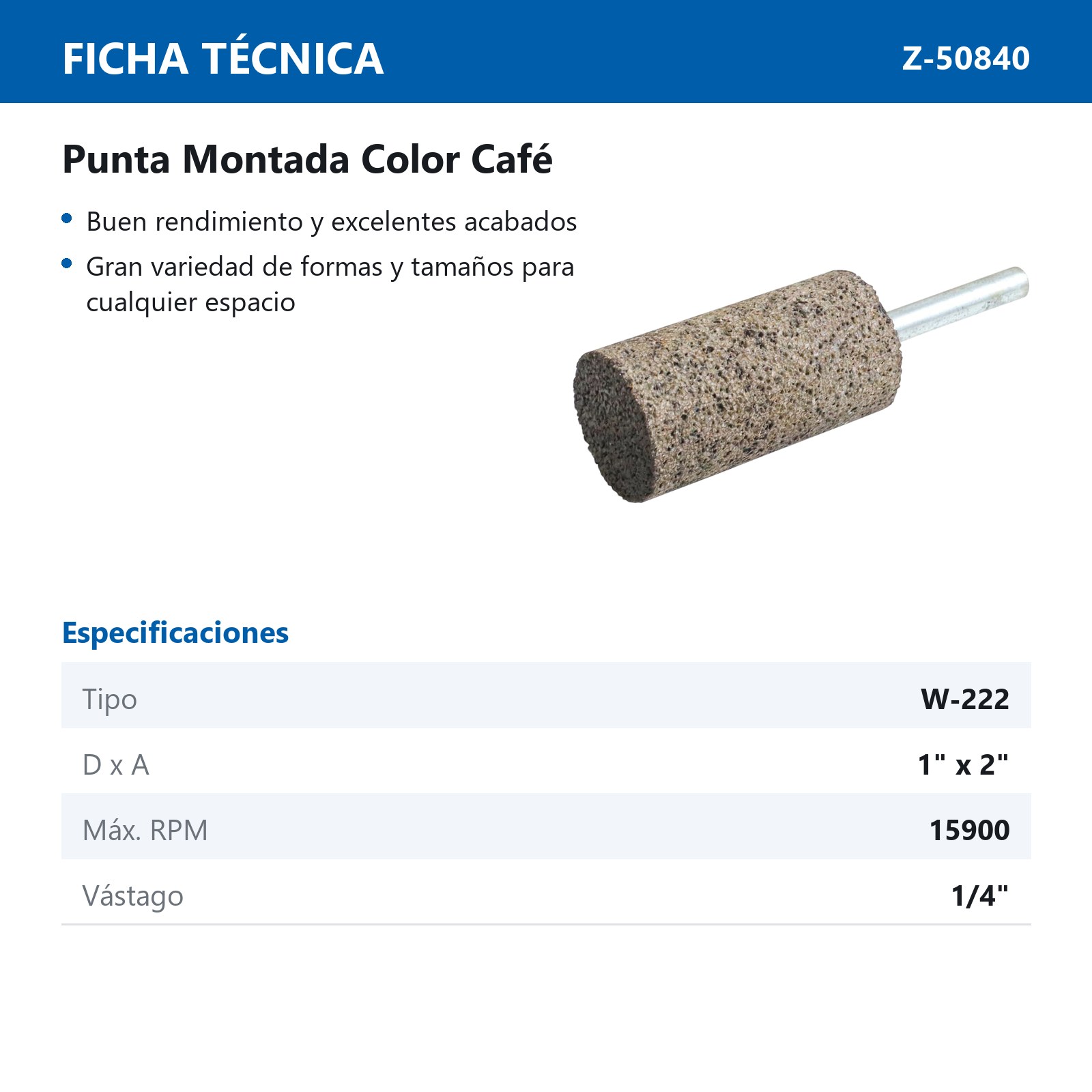 PUNTA MONTADA TIPO 'W222' 1"" x 2"" CAFE" - Imagen 2