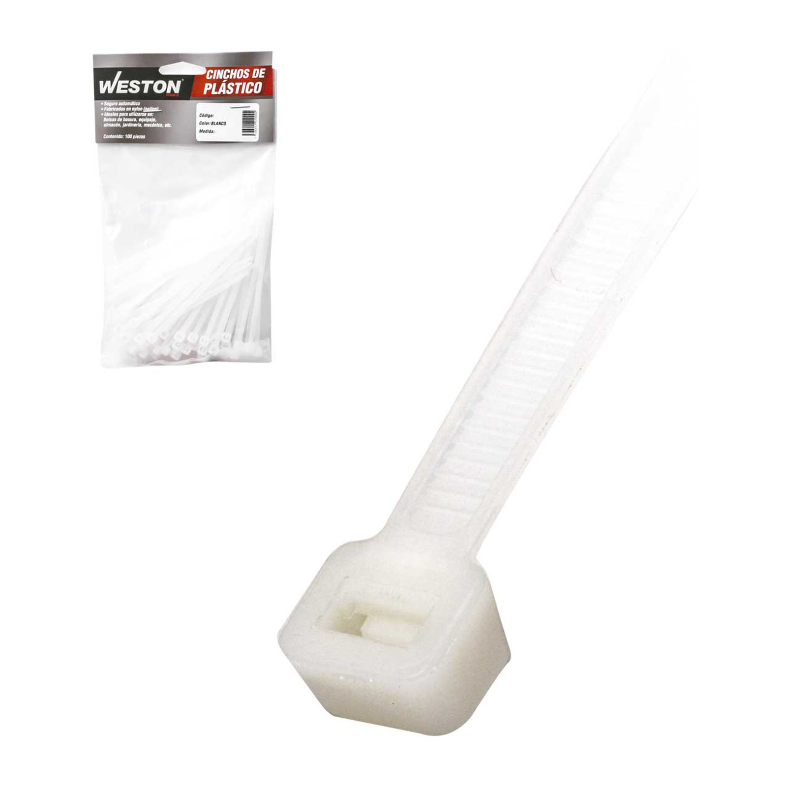 Cincho Plástico Blanco Weston 9.0 x 1000 mm (Bolsa con 100 piezas)