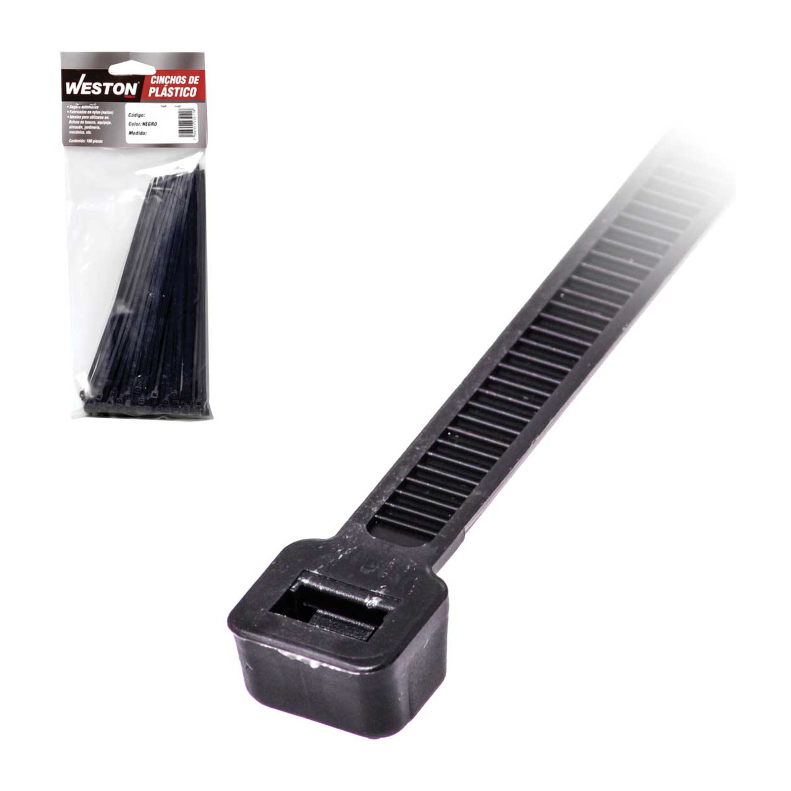 Cincho Plástico Negro 3.6 x 150 mm Weston (Bolsa con 100 piezas)