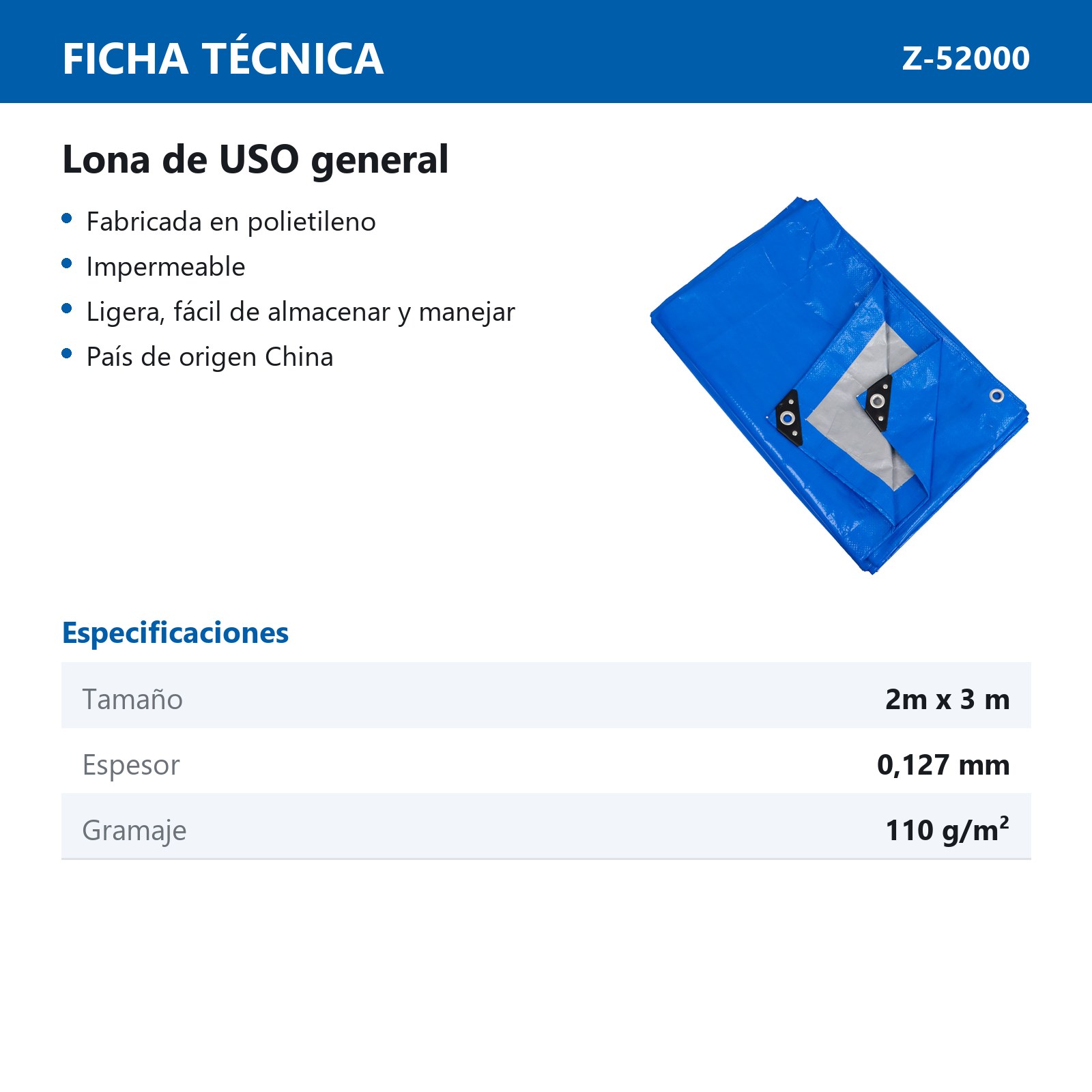 LONA AZUL USO GENERAL 110G 2M X 3M - Imagen 4