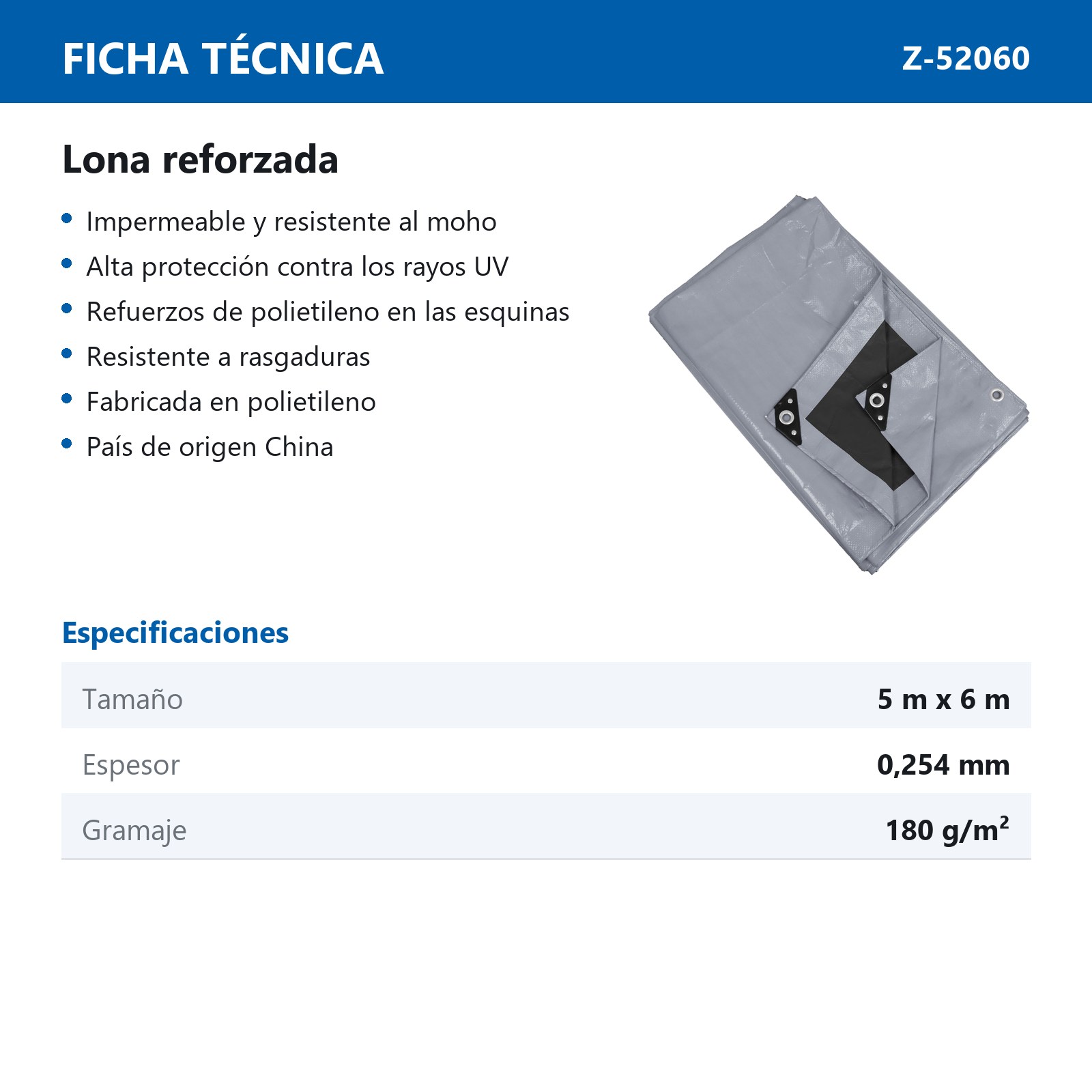 LONA GRIS REFORZADA 180G 5M X 6M - Imagen 4