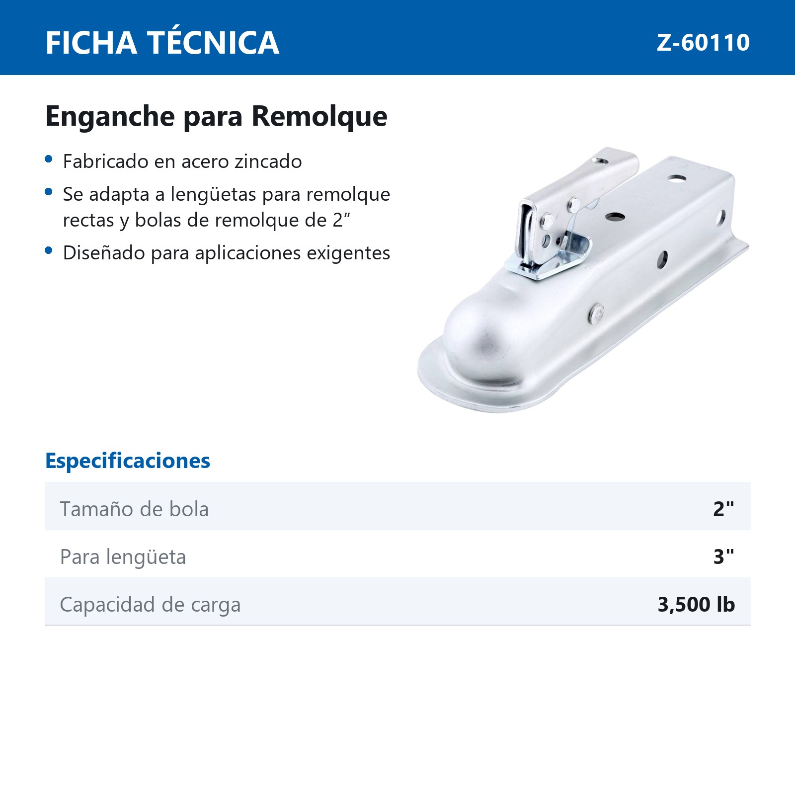 ENGANCHE P/REMOLQUE 2"X3" 3500 LBS - Imagen 2