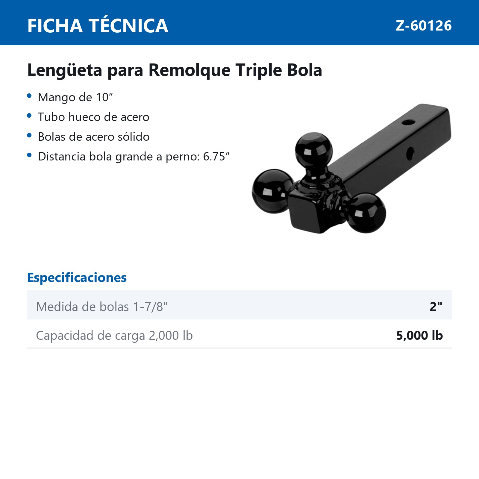 LENGÜETA P/REMOLQUE C/TRIPLE BOLA - Imagen 2