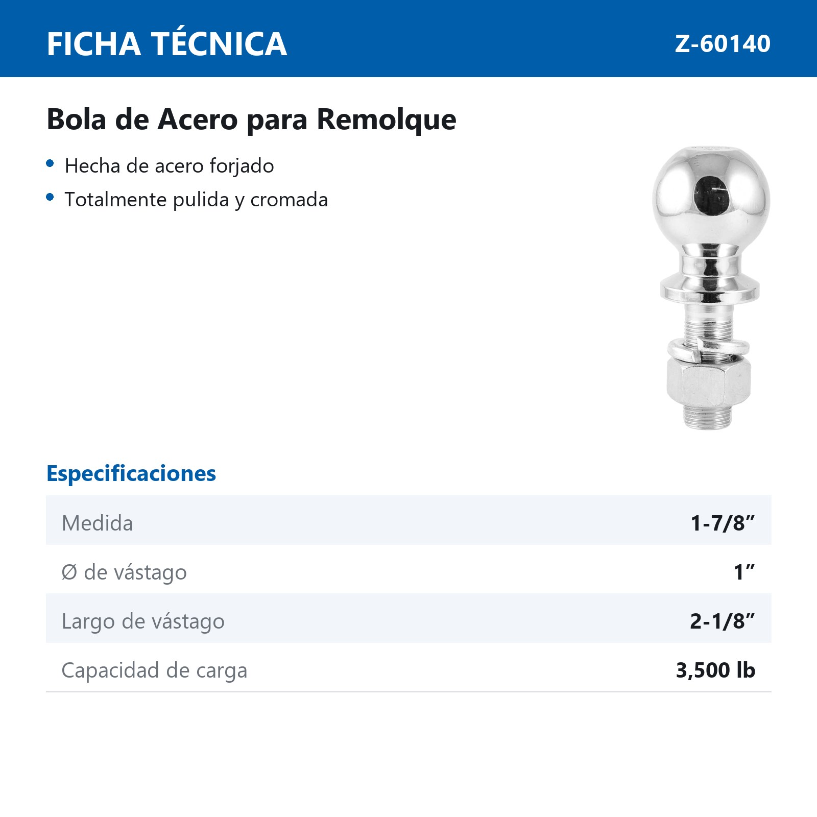 BOLA D/ACERO P/REMOLQUE 1-7/8 X 1"                3500 LIBRAS - Imagen 4