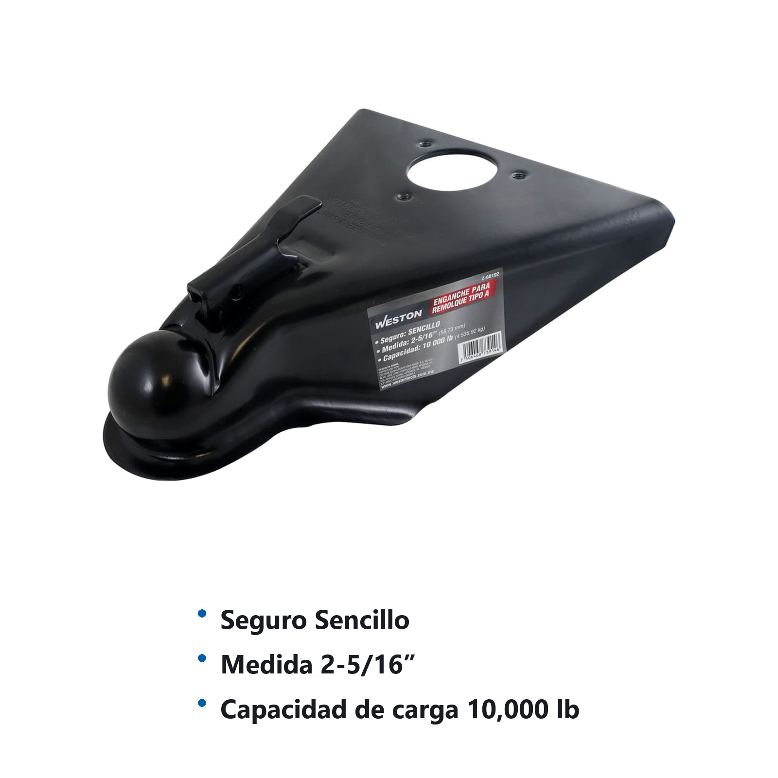 ENGANCHE P/REMOLQUE TIPO "A" C/SEGURO SENCILLO MEDIDA 2-5/16" CAP. 10000 LB - Imagen 2