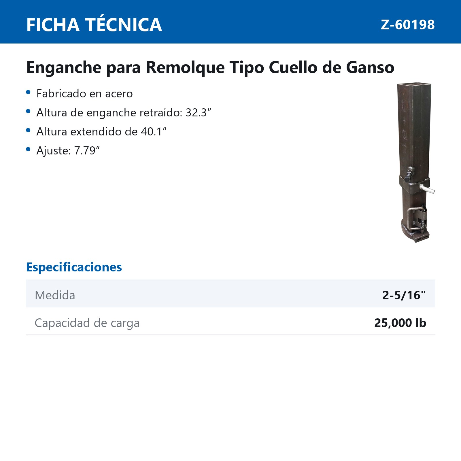 ENGANCHE P/REMOLQUE TIPO CUELLO D/GANSO MEDIDA 2-5/16" CAP. 25000 LB - Imagen 2