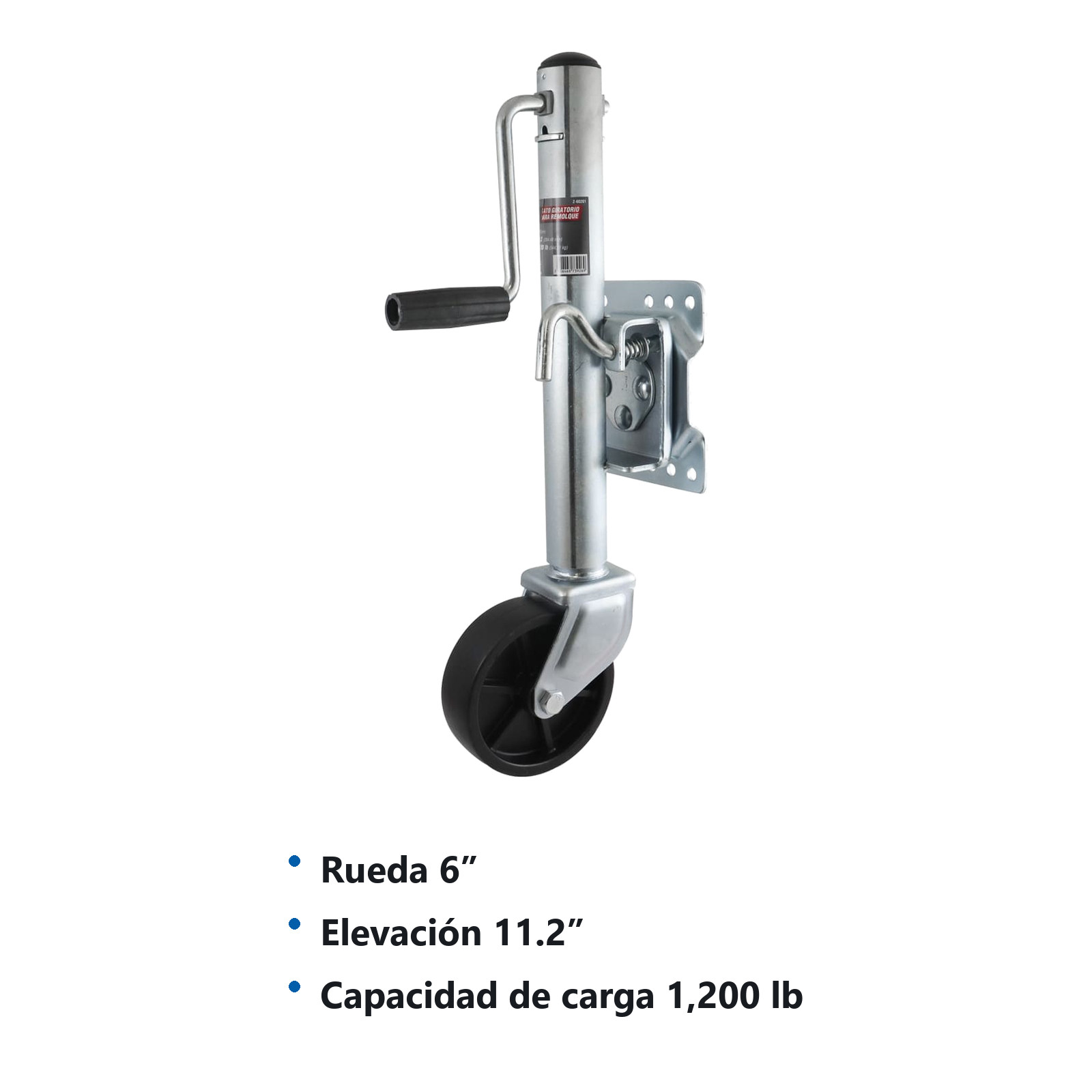 GATO P/REMOLQUE GIRATORIO C/RUEDA 6"x2" MANIVELA LATERAL CAP. 1200 LB - Imagen 2
