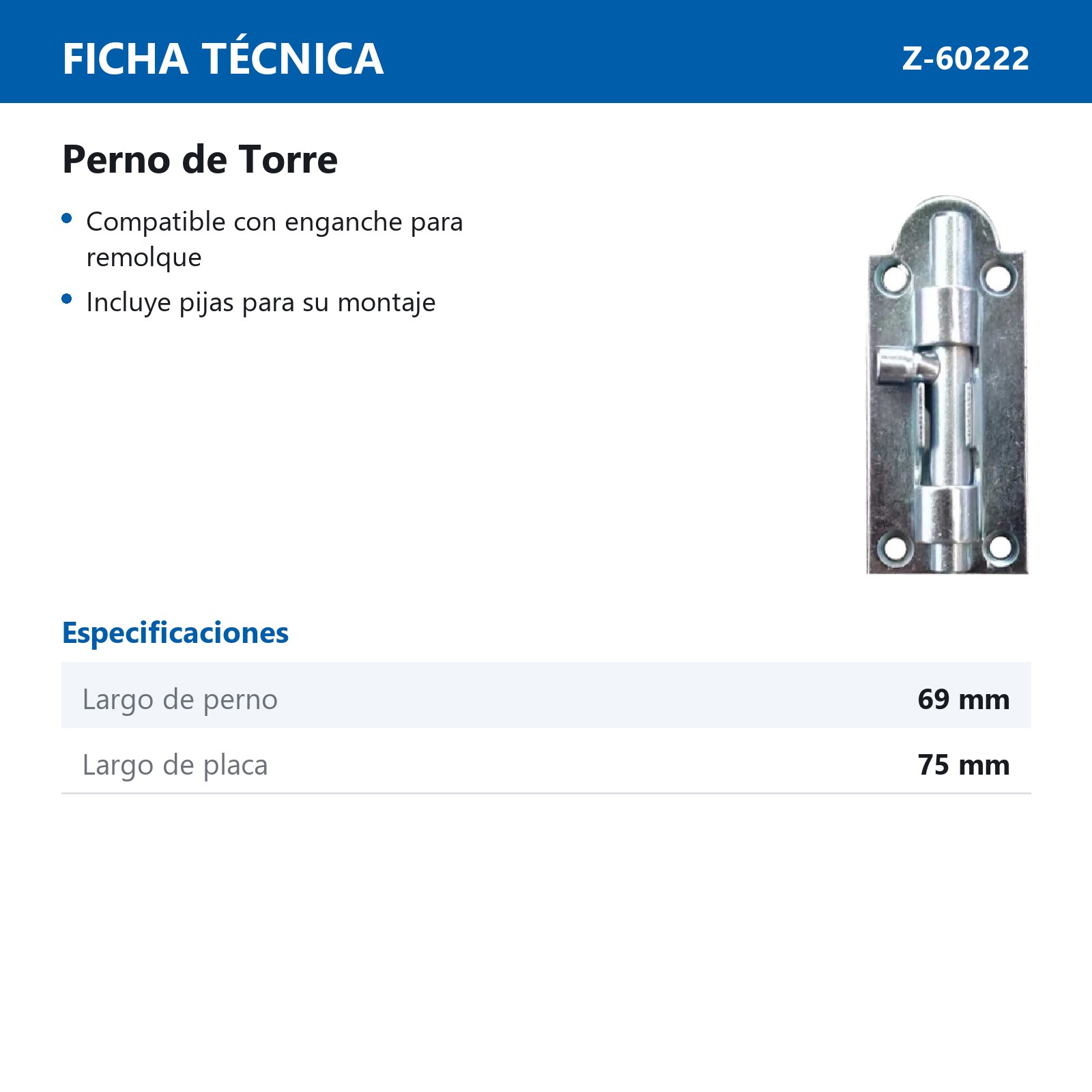 PERNO D/TORRE 69 MM - Imagen 2