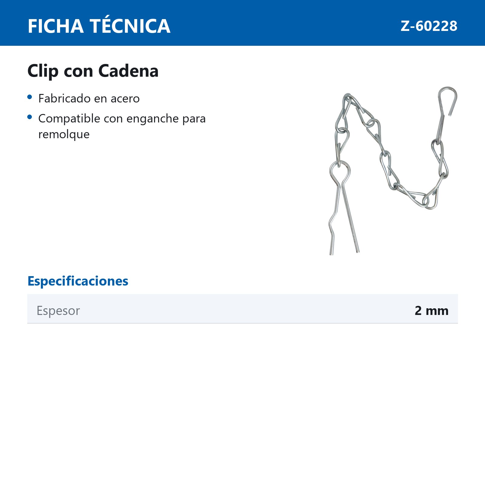 CLIP CON CADENA ESPESOR 2MM - Imagen 2