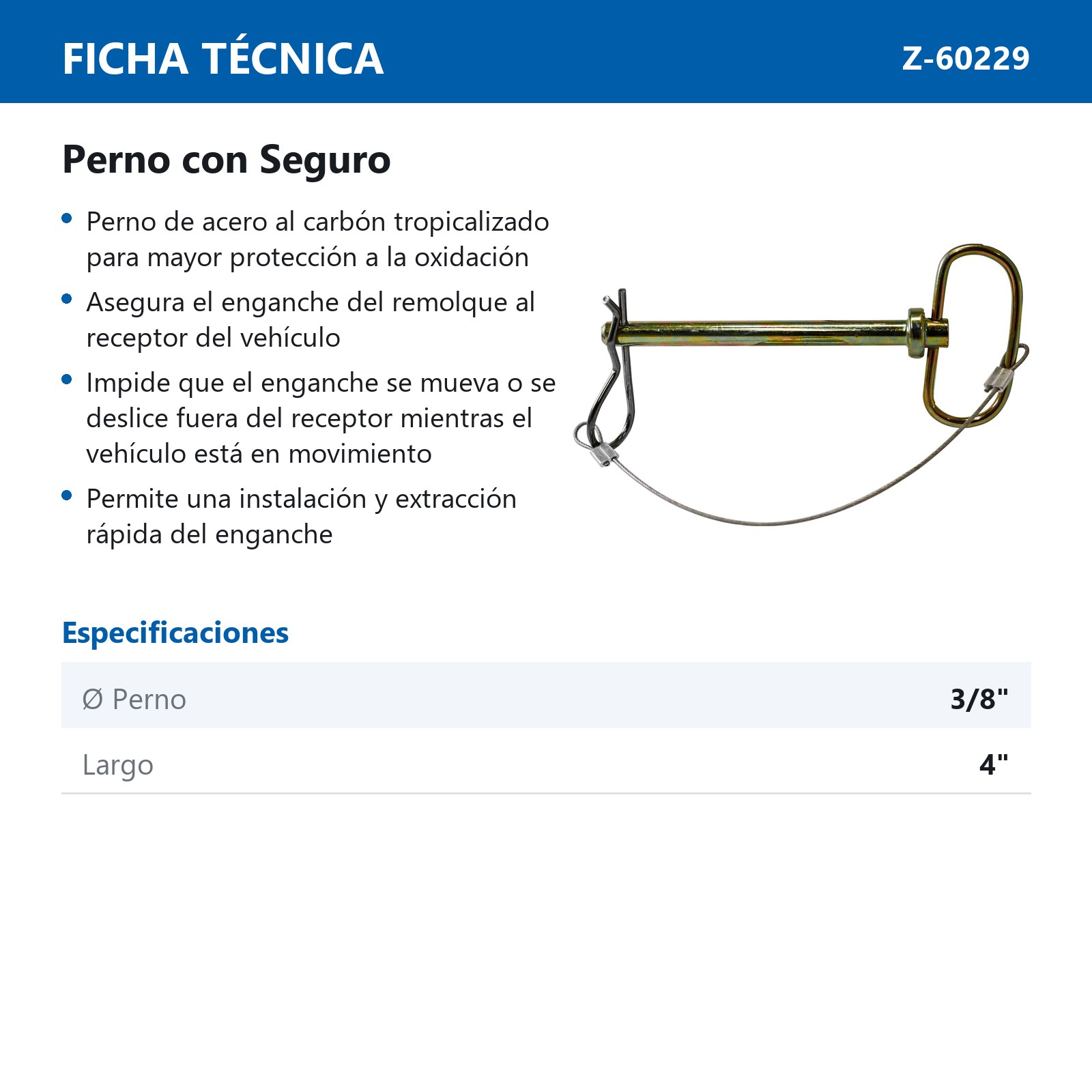 PERNO C/SEGURO 3/8" X 4" TROPICALIZADO - Imagen 2