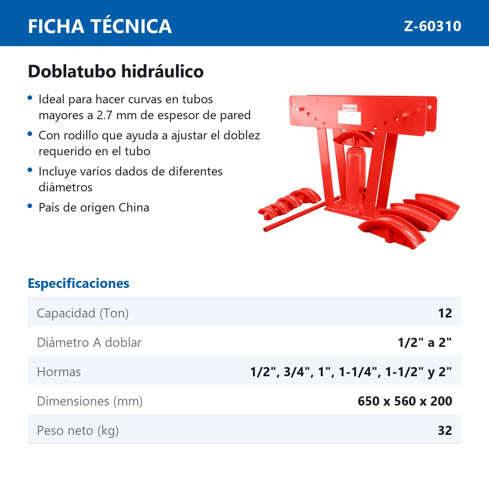DOBLATUBO HIDRAULICO 12TON - Imagen 4