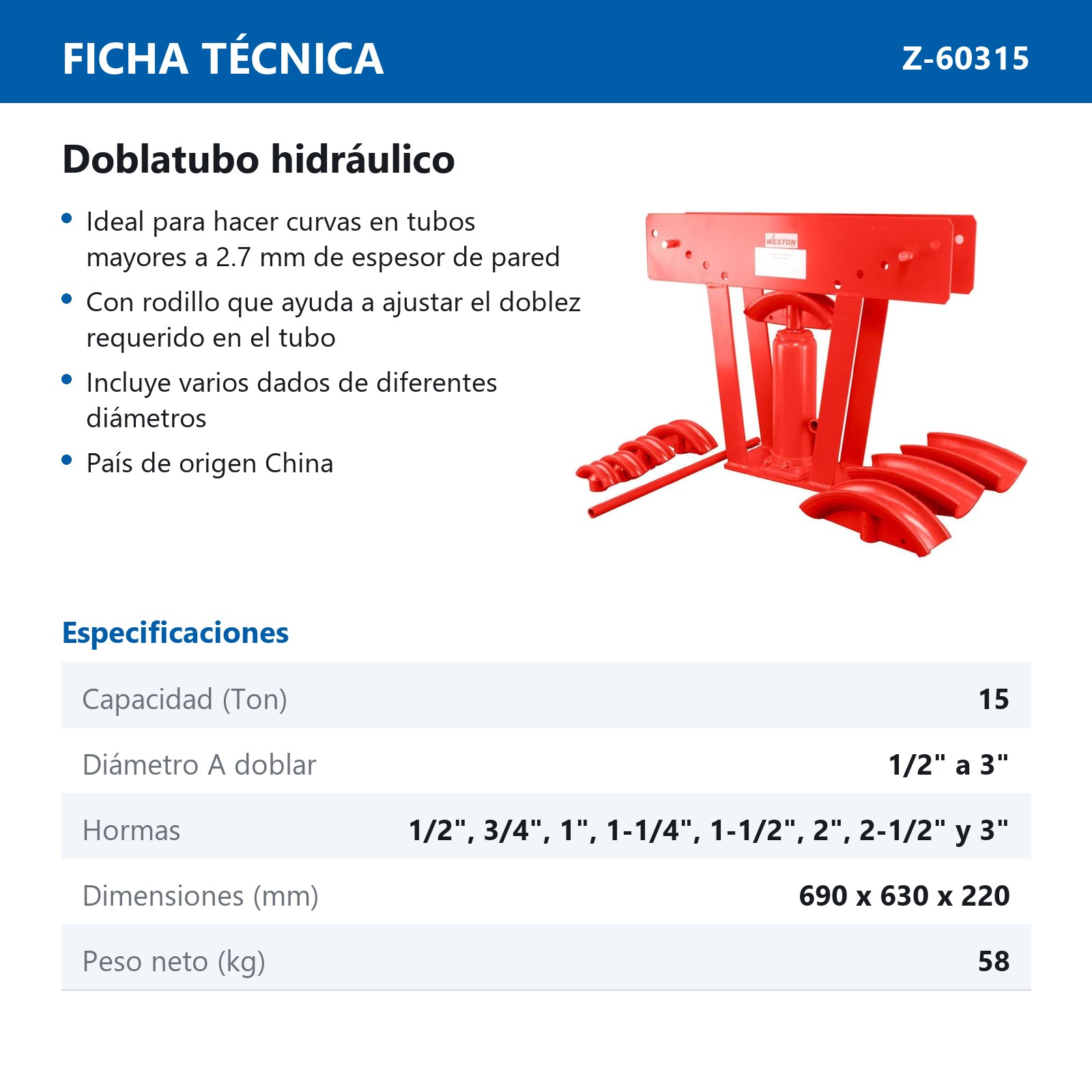 DOBLATUBO HIDRAULICO 15TON - Imagen 4