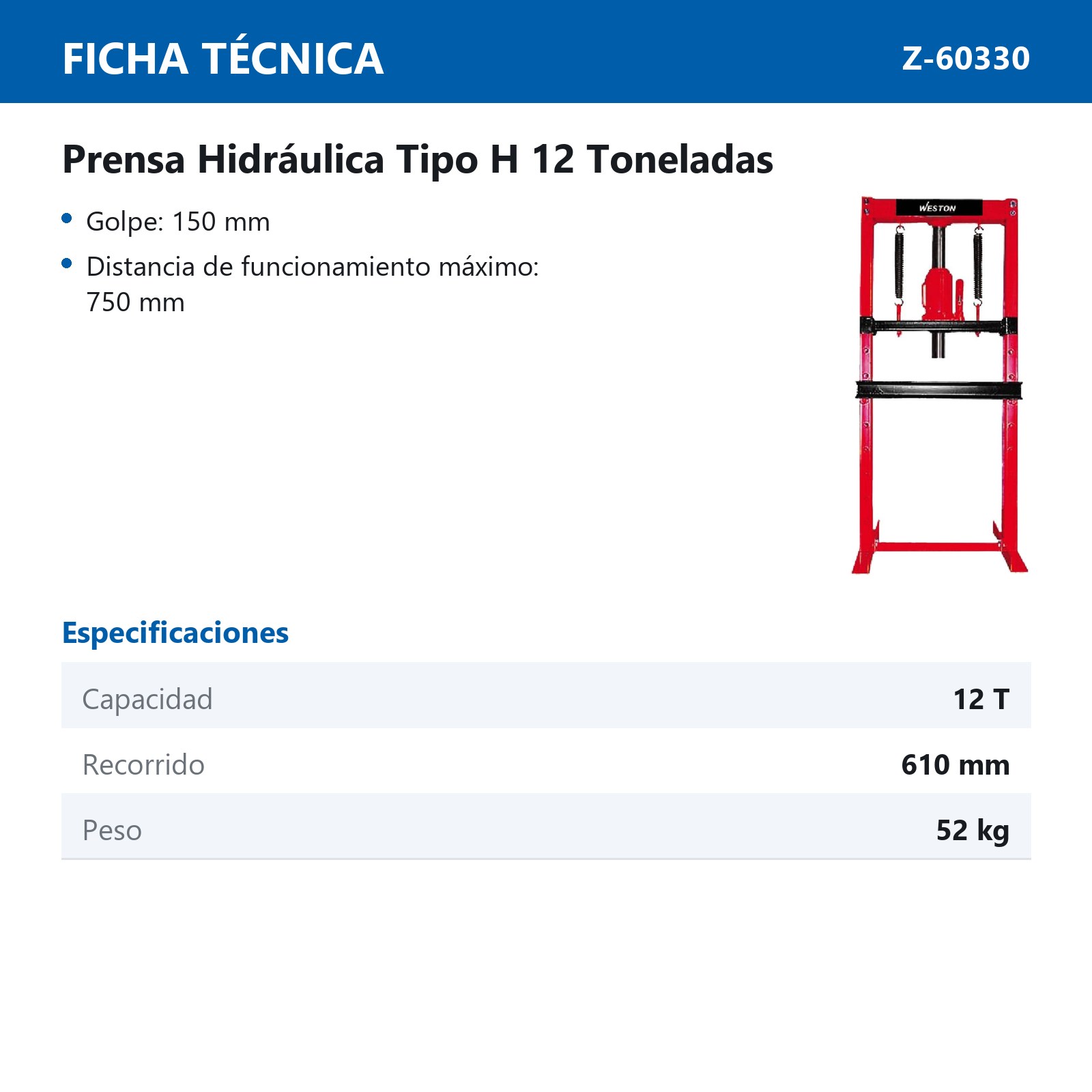 PRENSA HIDRAULICA TIPO H 12T - Imagen 2