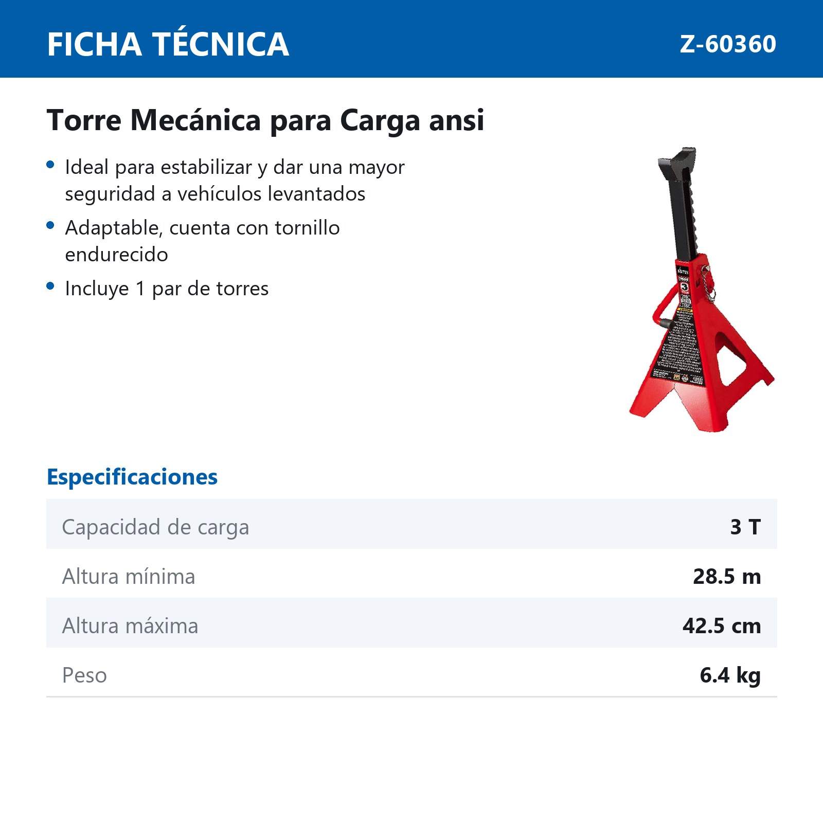 TORRE PARA AUTO (PAR) 2PZS. 3TON ANSI - Imagen 2