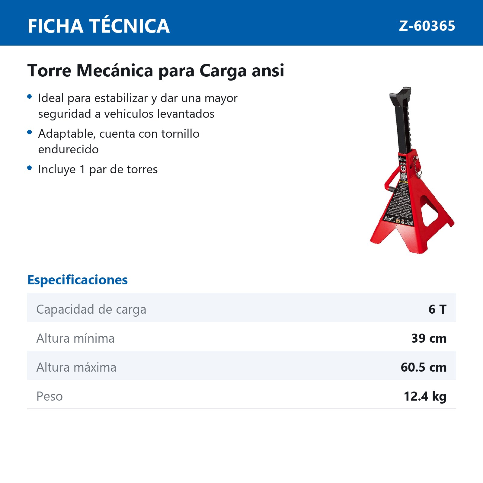 TORRE PARA AUTO (PAR) 2PZS. 6TON ANSI - Imagen 2