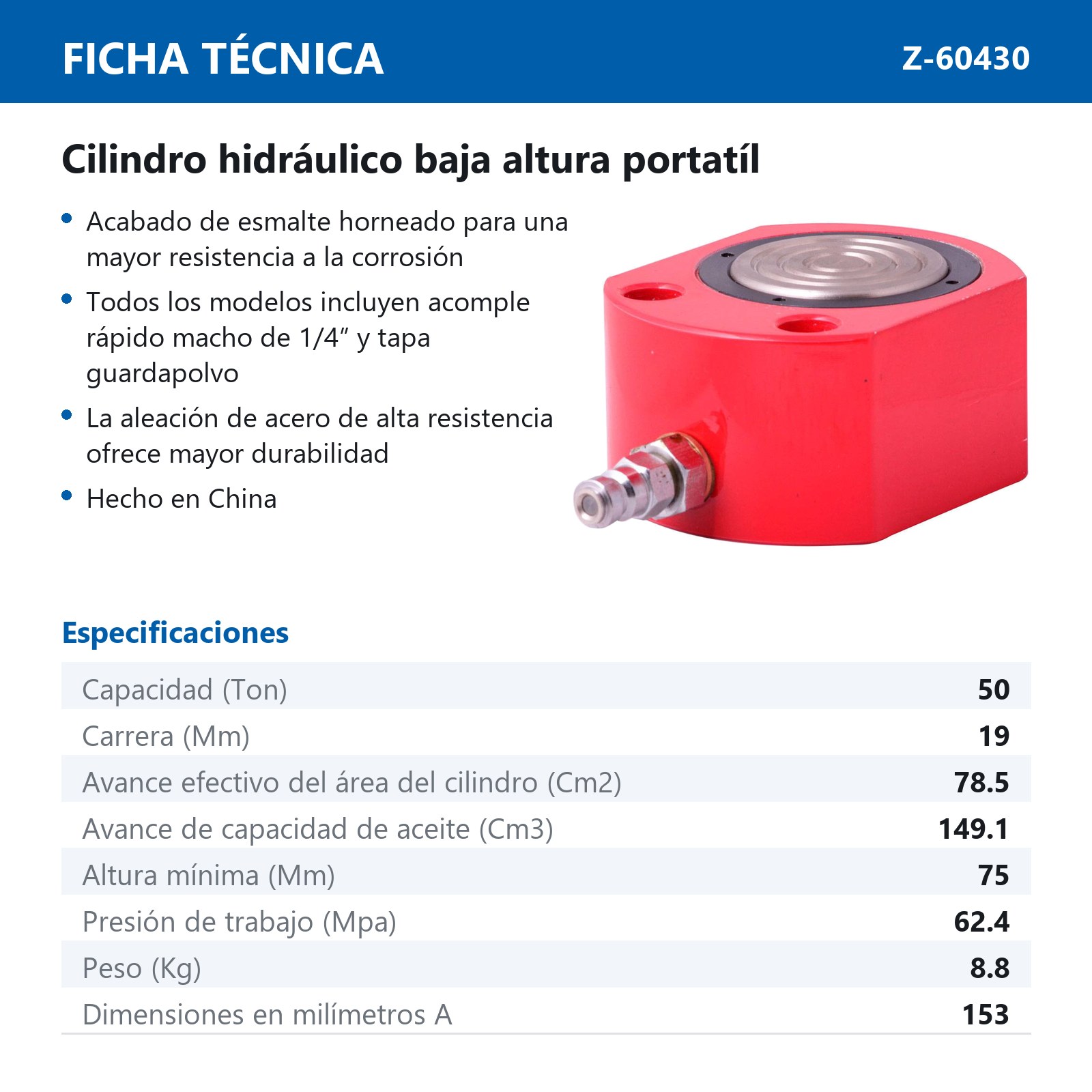 CILINDRO HIDRAULICO BAJA ALTURA PORTATIL 50T - Imagen 4