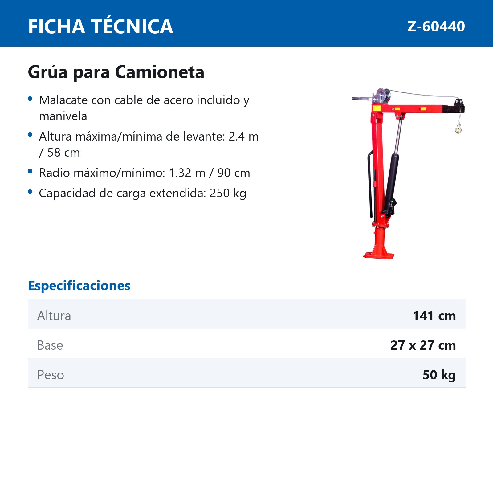 GRUA P/CAMIONETA 1 TONELADA - Imagen 2