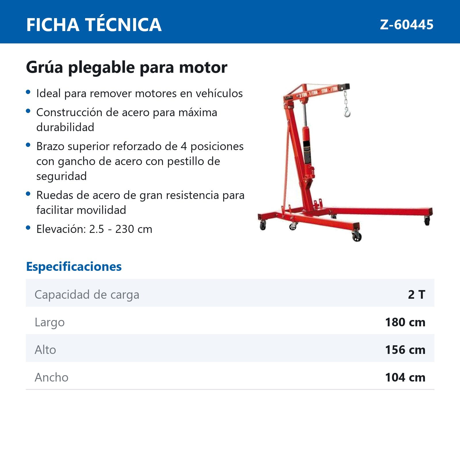 GRUA PLEGABLE P/MOTOR 2 TONELADAS - Imagen 2