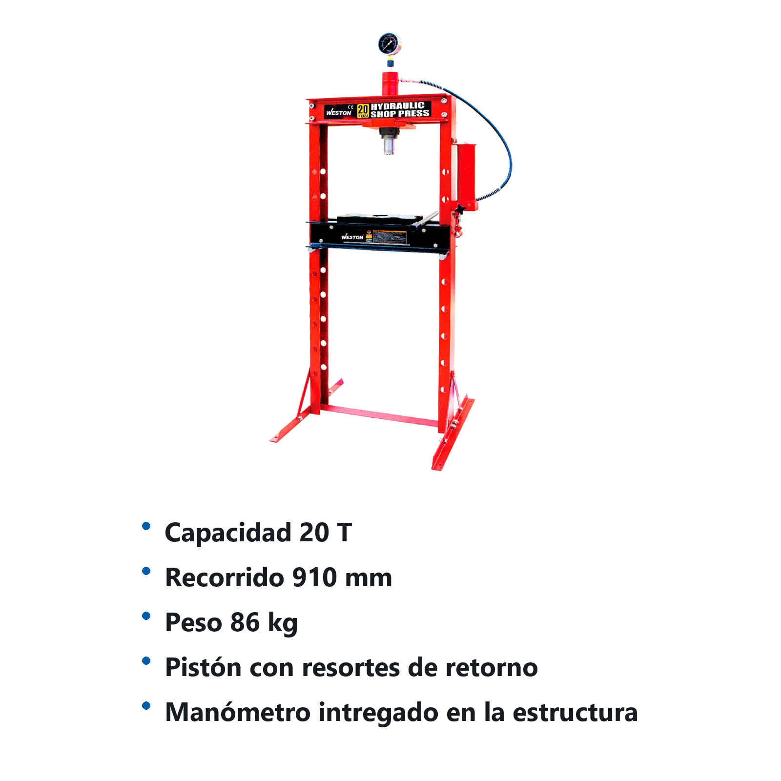 PRENSA HIDRAULICA TIPO H C/PISTON 20 TON - Imagen 2