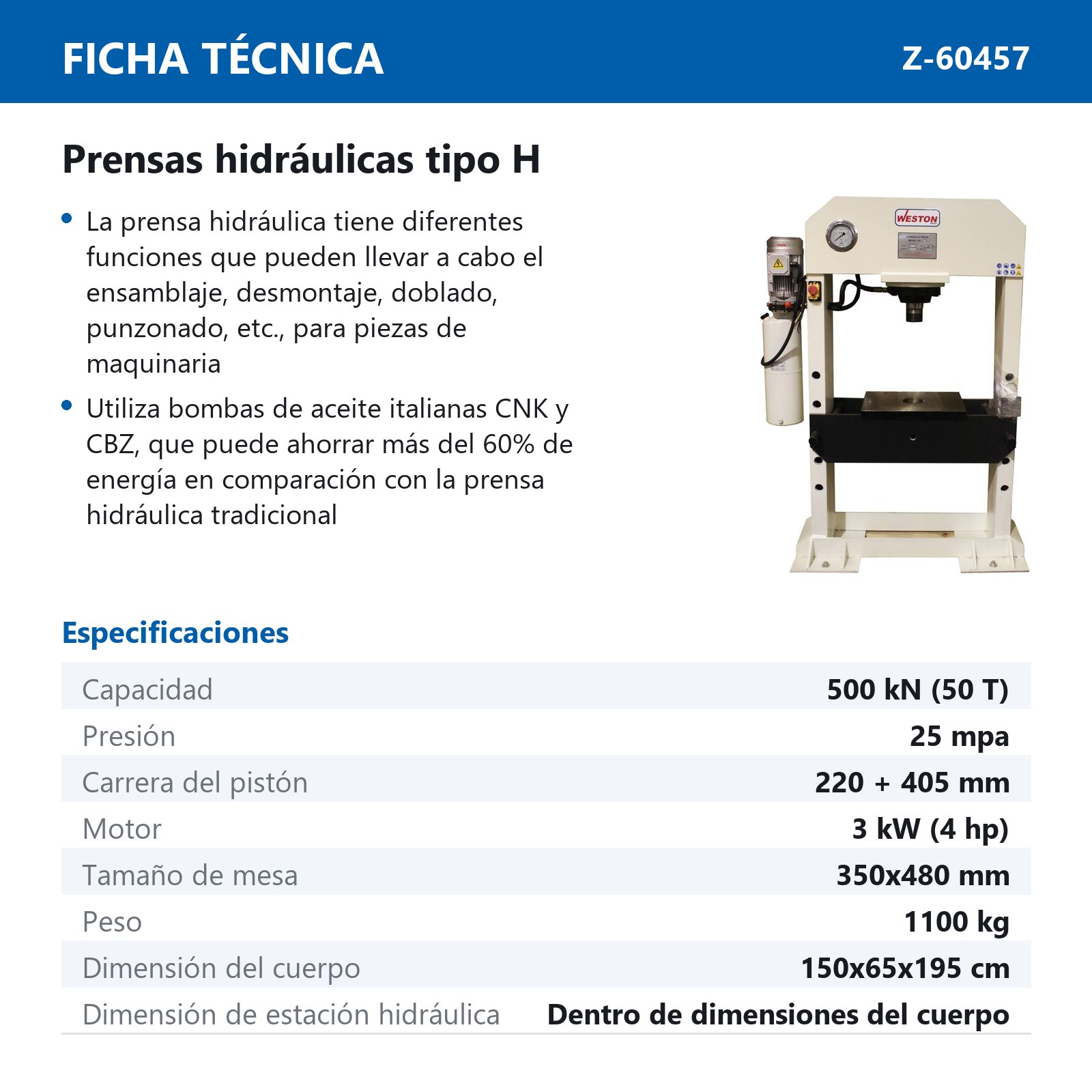 PRENSA HIDRAULICA TIPO H 50TON - Imagen 2