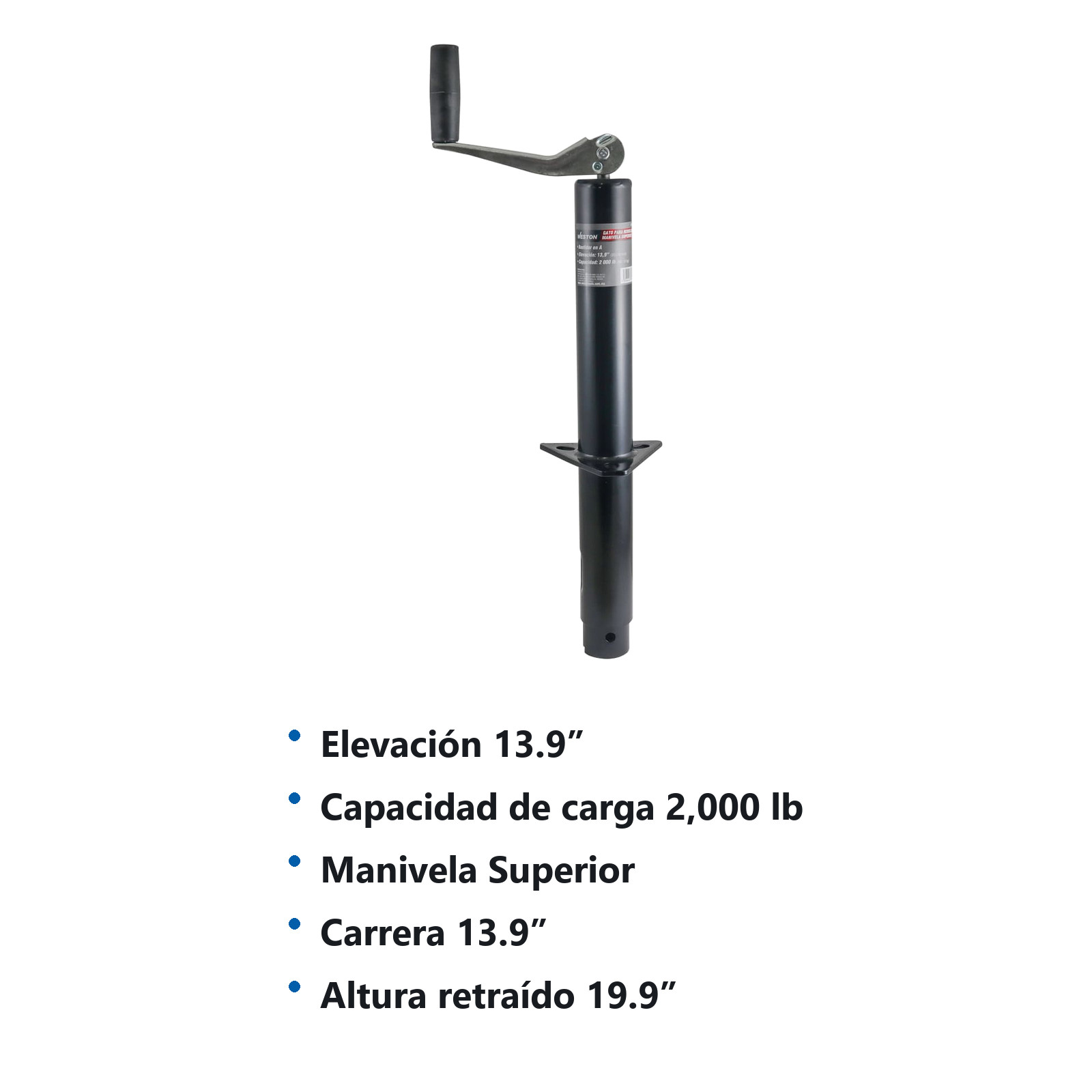 GATO P/REMOLQUE BASTIDOR EN "A" C/TUBO REDONDO MANIVELA SUPERIOR CAP. 2000 LB - Imagen 2