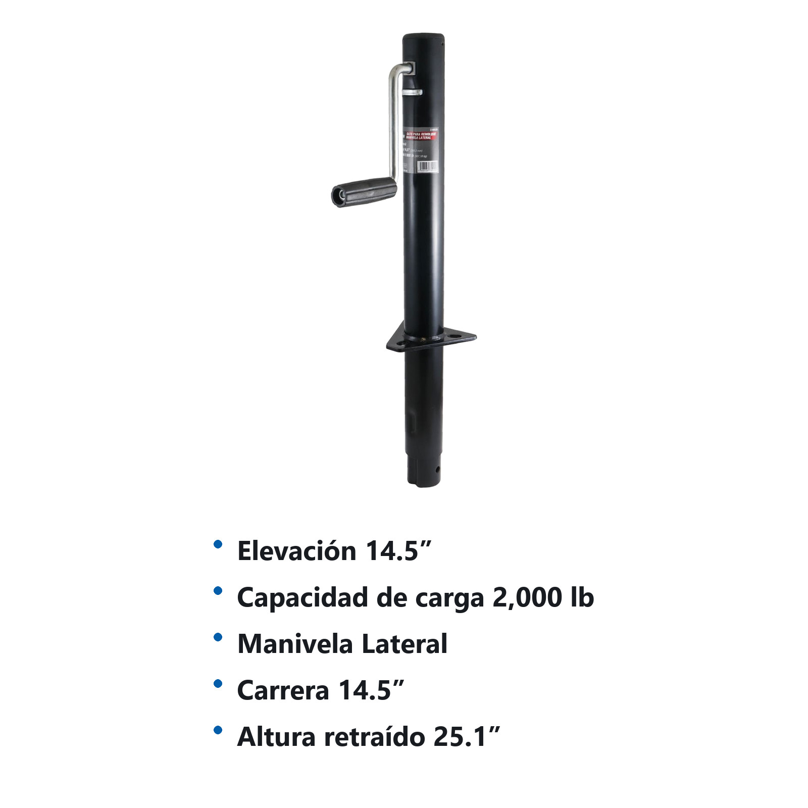 GATO P/REMOLQUE BASTIDOR EN "A" C/TUBO REDONDO MANIVELA LATERAL CAP. 2000 LB - Imagen 2