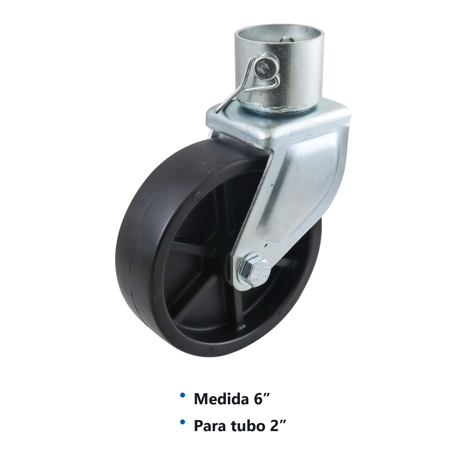 RODAJA 6"x2" P/GATO P/REMOLQUE P/TUBO DE 2" COMP. 1200 LB - Imagen 2