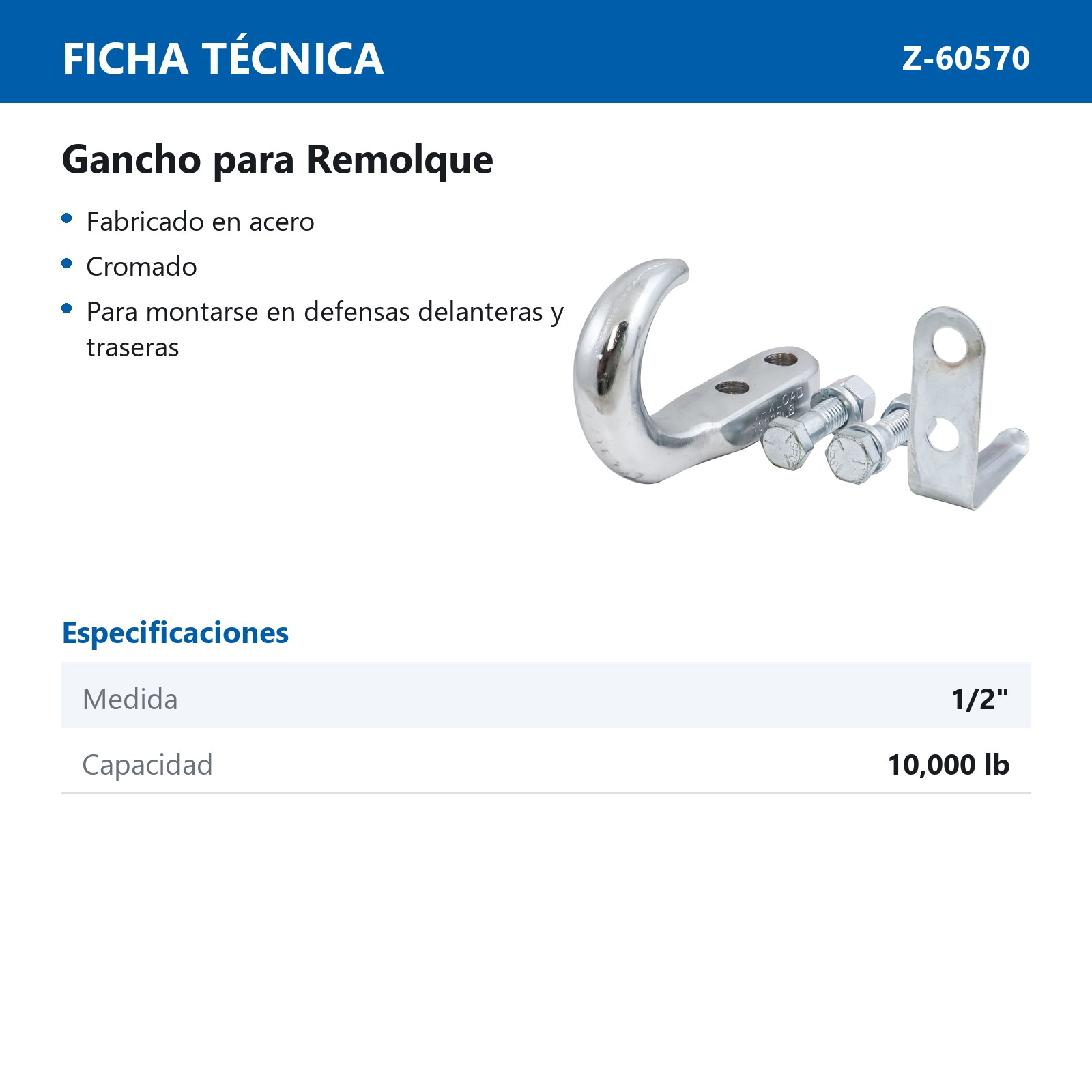 GANCHO P/REMOLQUE MEDIDA 1/2" CAP. 10000 LB - Imagen 2