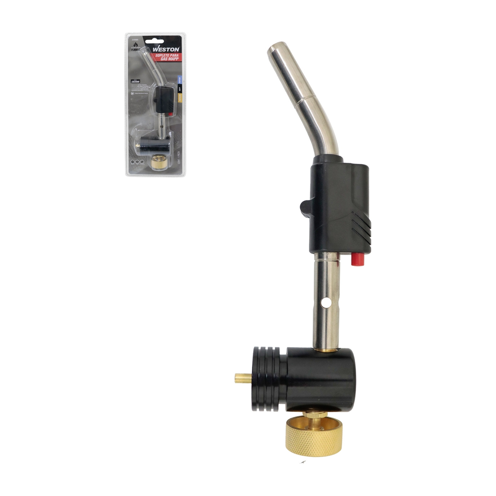 SOPLETE MAPP 1300°C CGA600 AUTOENCENDIDO VALVULA D/ALUMINIO CUERPO D/ACERO INOX. TUBO GIRATORIO 360°