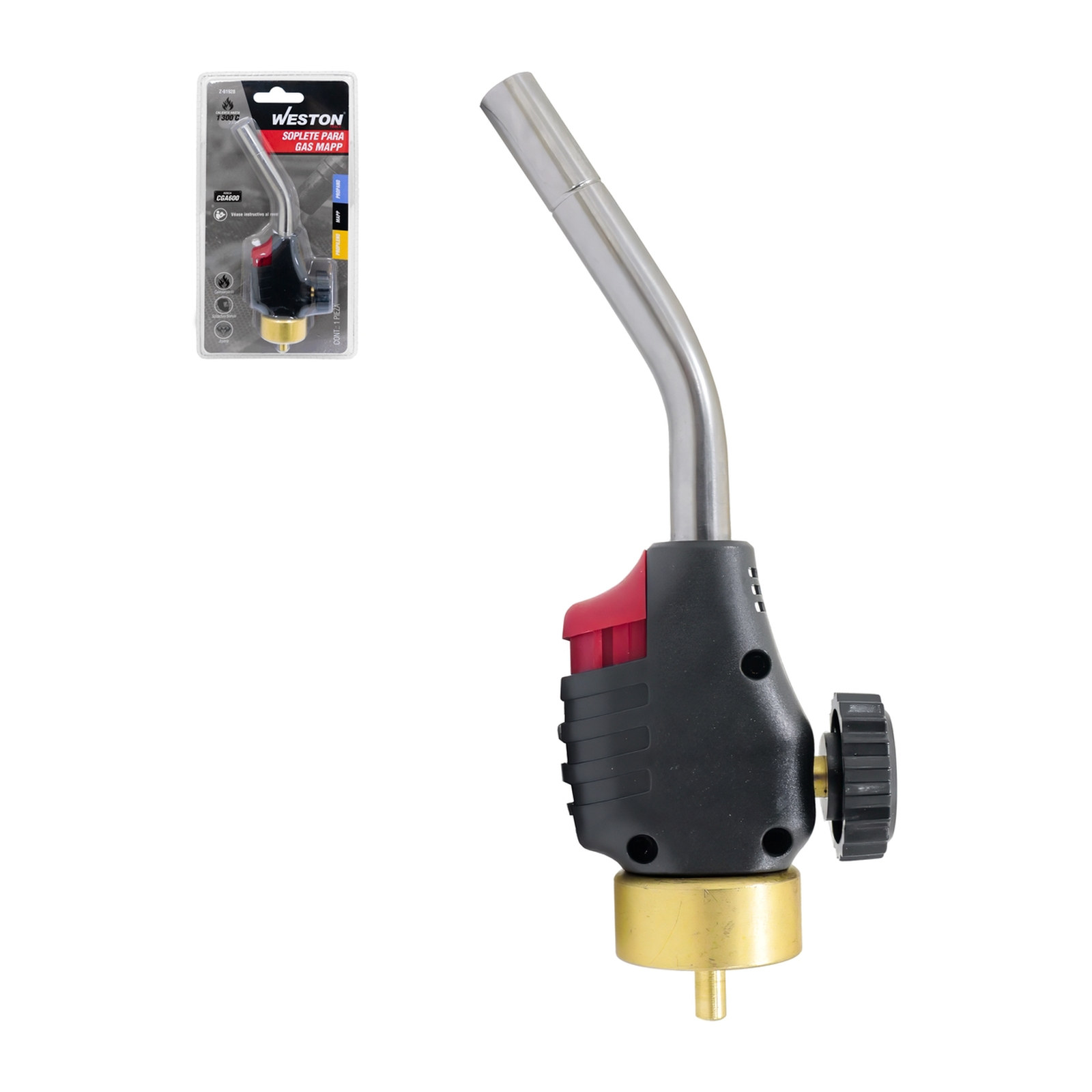 SOPLETE MAPP 1300°C CGA600 AUTOENCENDIDO VALVULA PLASTICA CUERPO D/ACERO INOX.
