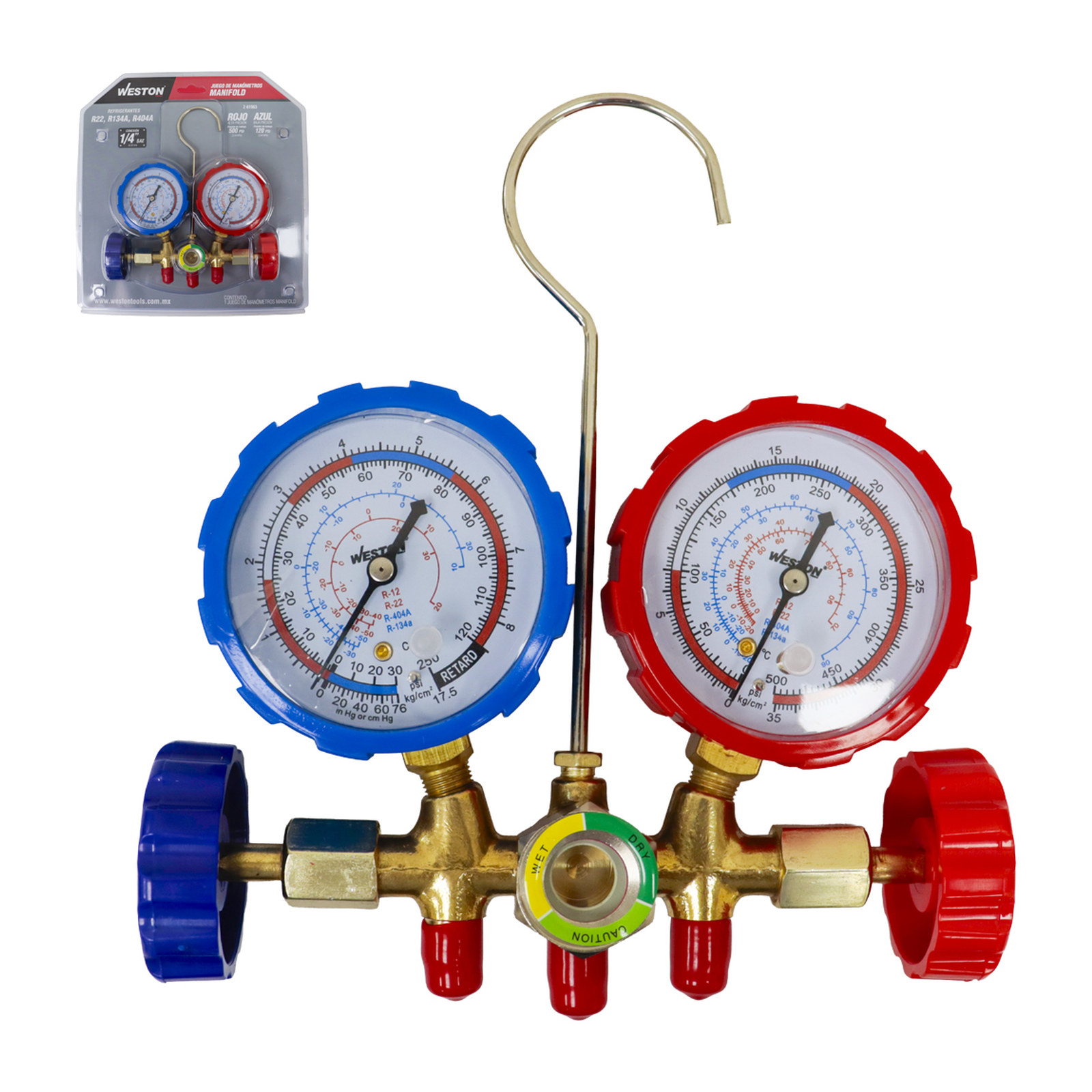 JUEGO D/MANOMETROS MANIFOLD REFRIGERANTES R22 R134A R404A