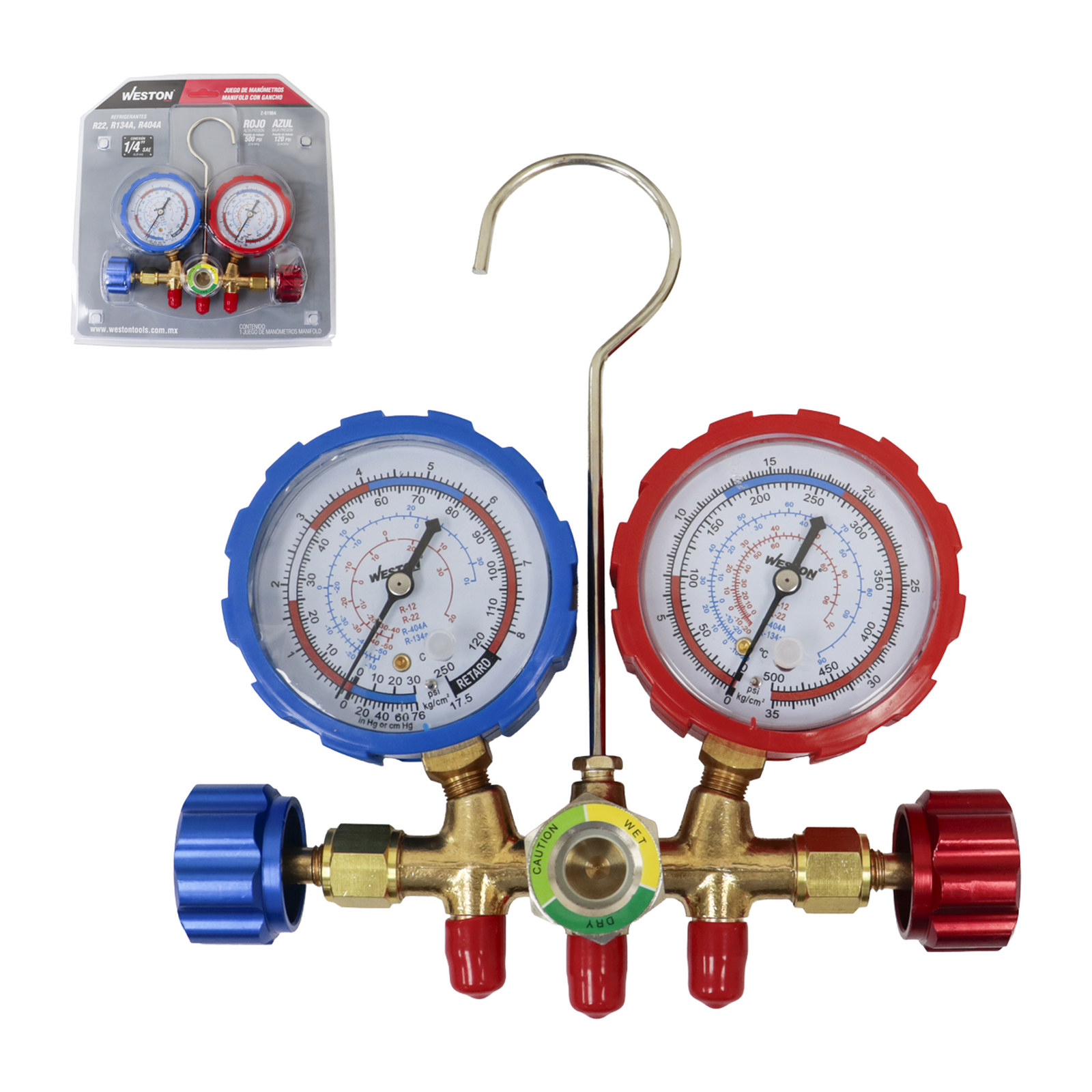 JUEGO D/MANOMETROS MANIFOLD REFRIGERANTES R22 R134A R404A
