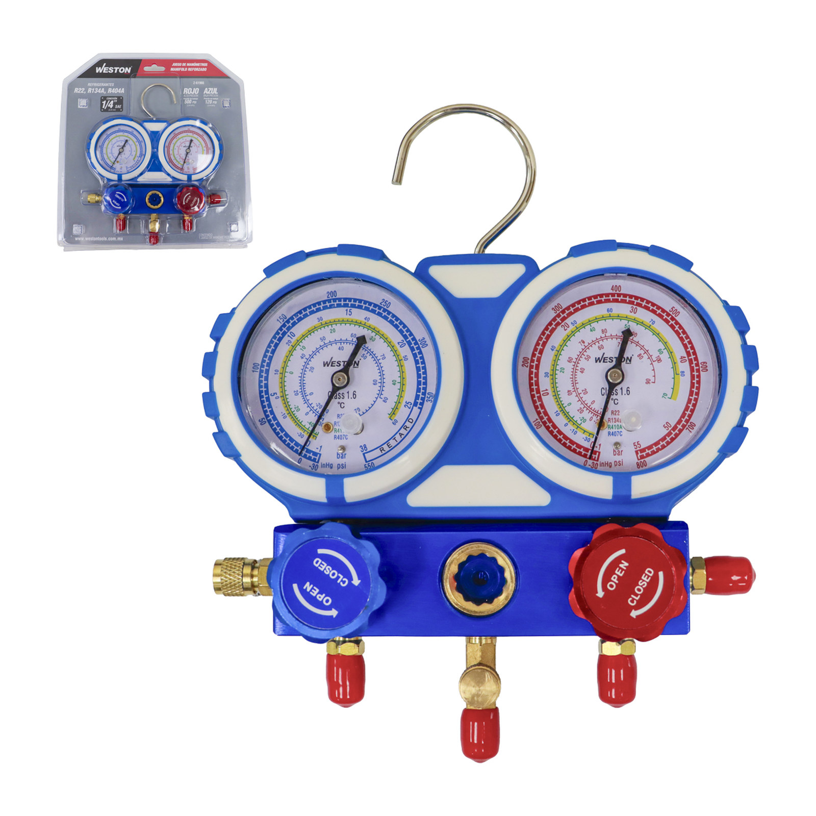 JUEGO D/MANOMETROS MANIFOLD REFORZADO REFRIGERANTES R22 R134A R404A